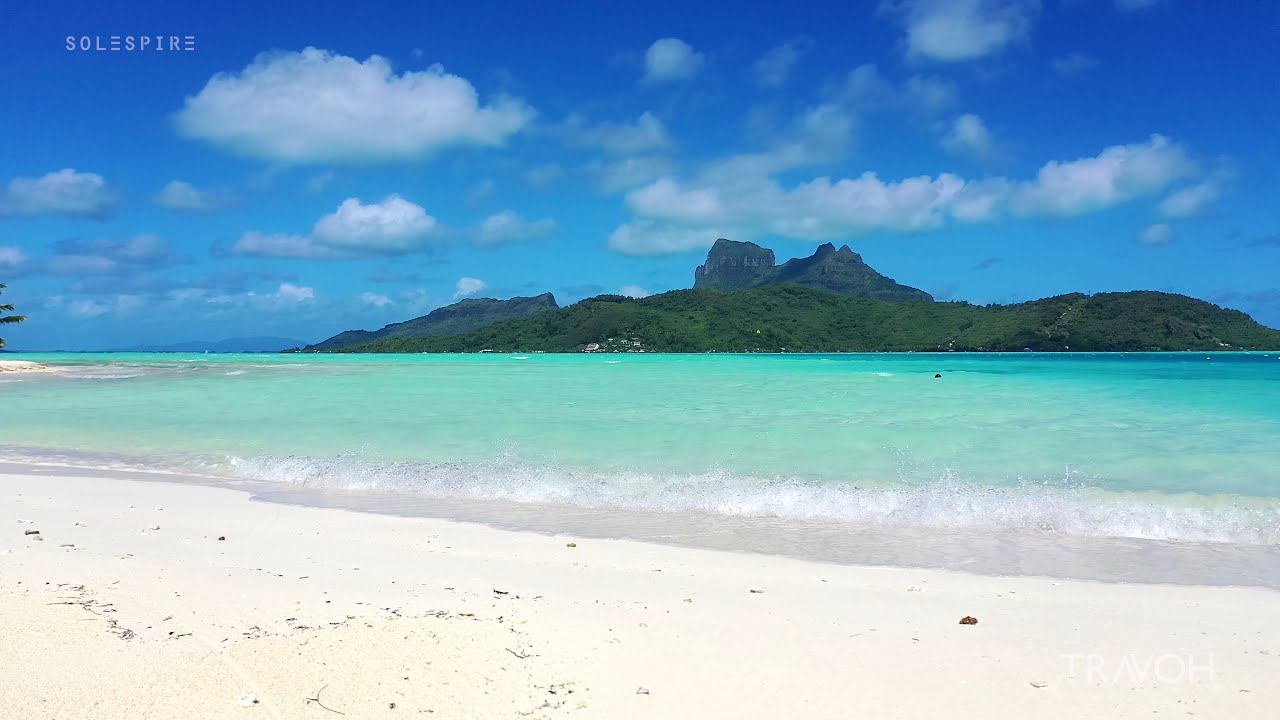 Bora Bora - Lagoon Shore - Tropical Beach Sea Waves - Motu Tane, French Polynesia - 4K Travel