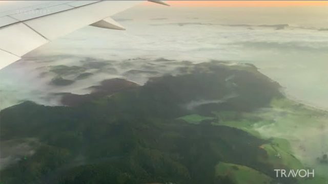 Plane Landing Arrival Auckland, New Zealand - Aerial View - Landscape - Morning Fog - 4K Travel
