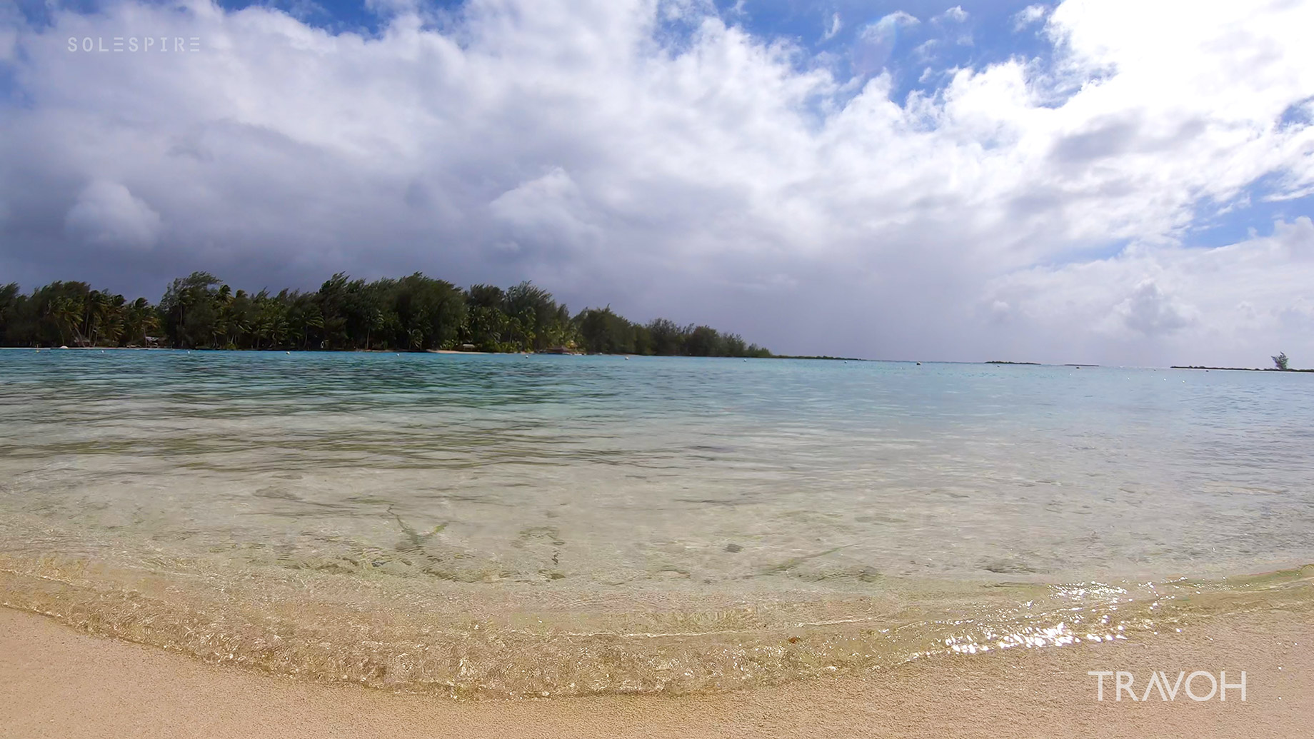 Gentle Lapping Waves, Ocean Beach, Calm Rain - Motu Tane - Bora Bora, French Polynesia - 4K Travel Video