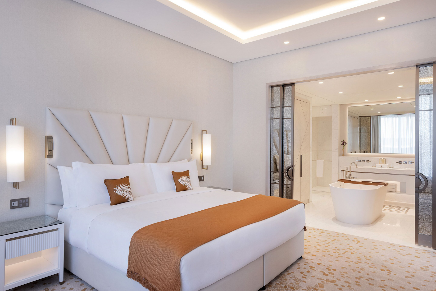 The St. Regis Dubai The Palm Jumeirah Hotel – Dubai, UAE – Metropolitan Suite Bedroom and Bathroom