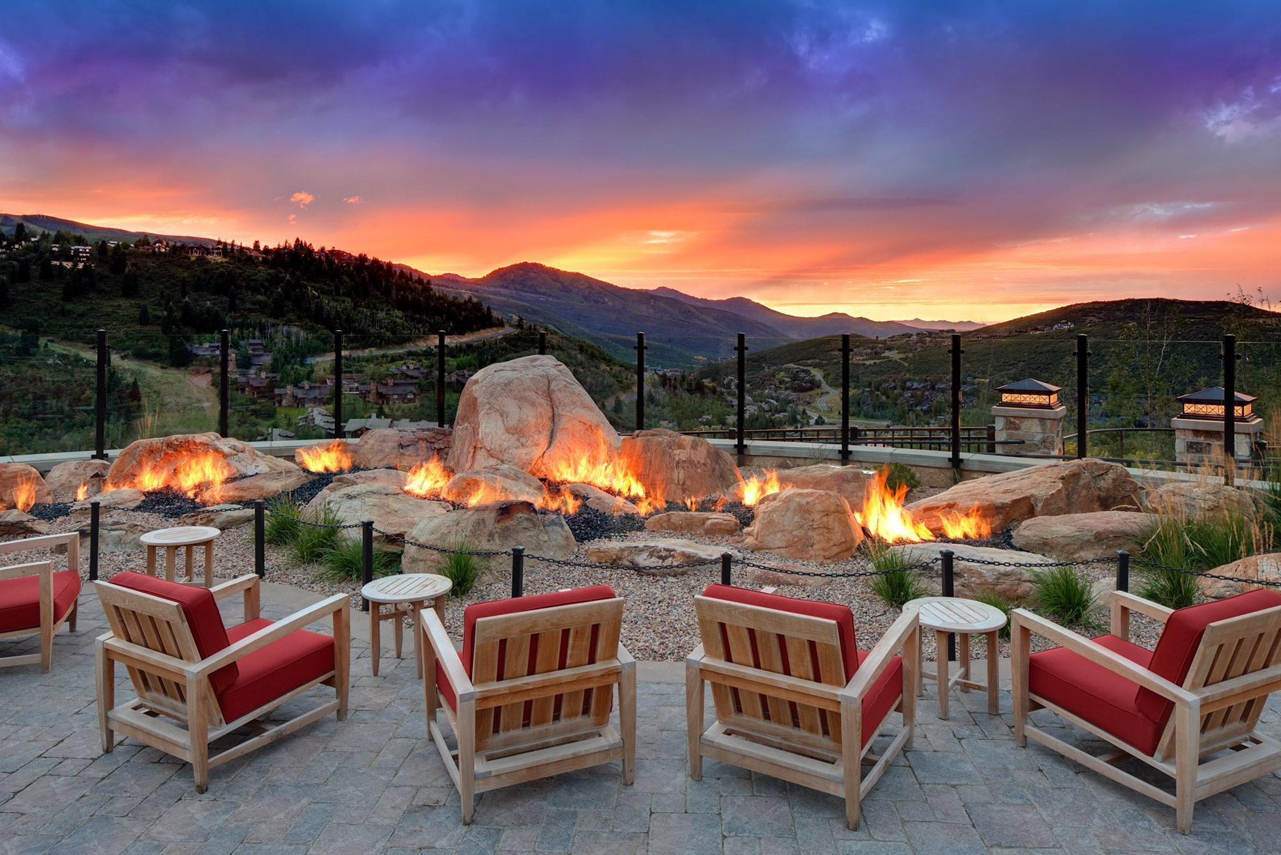 The St. Regis Deer Valley Resort – Park City, UT, USA – Fire Garden Sunset
