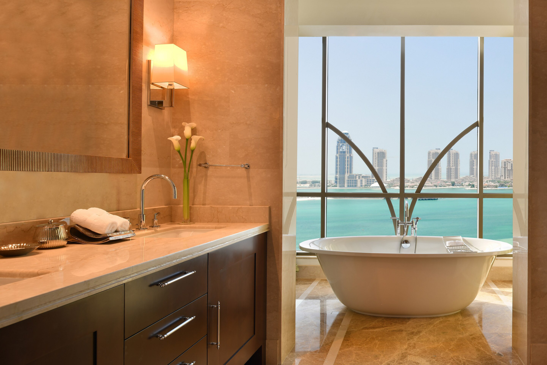The St. Regis Doha Hotel – Doha, Qatar – Presidential Suite Bathroom Vanity and Tub