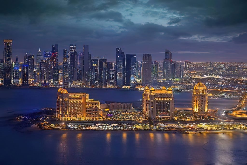 The St. Regis Doha Hotel - Doha, Qatar - St. Regis Doha City View Aerial Night