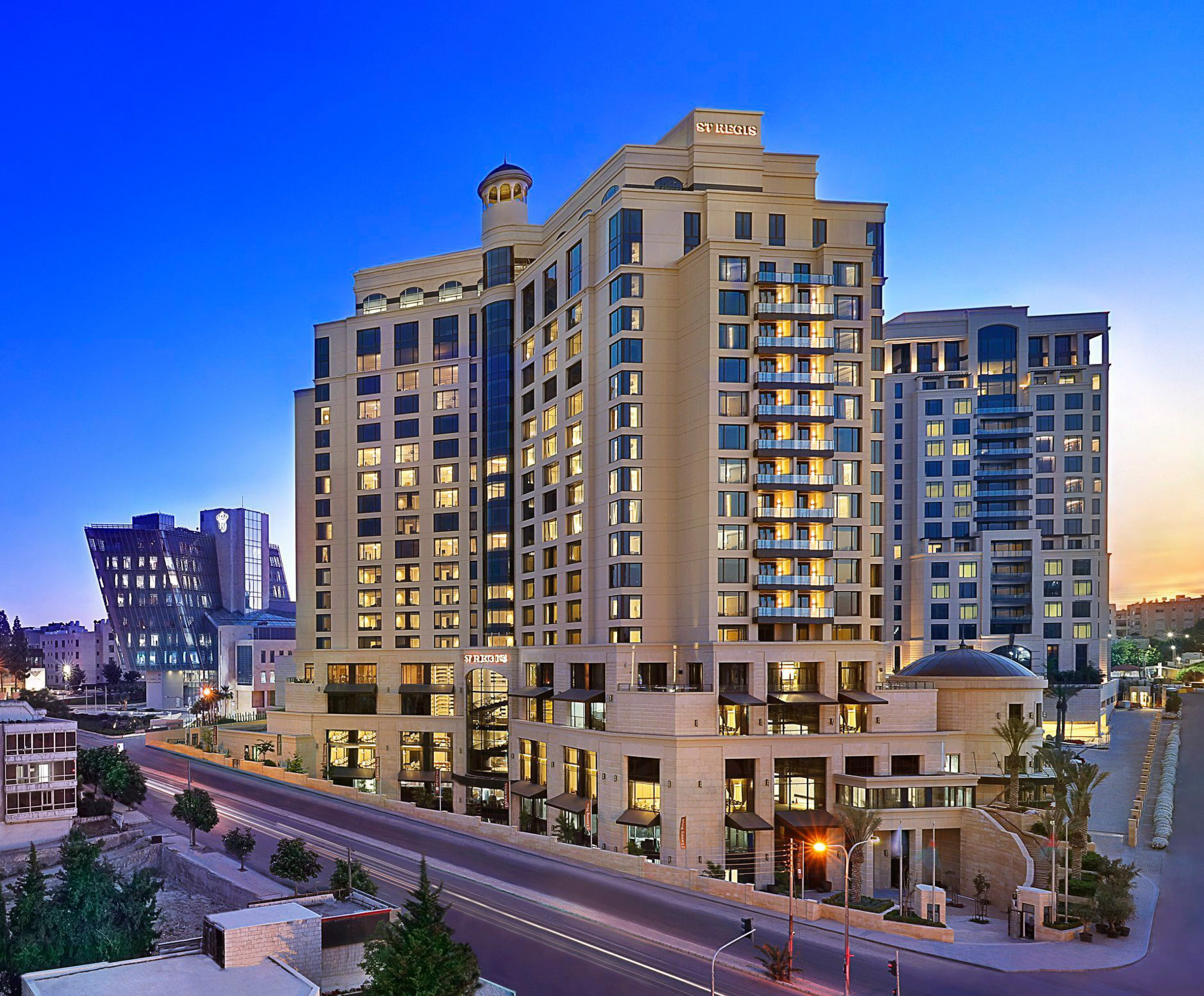 The St. Regis Amman Hotel – Amman, Jordan – Hotel Exterior Street View Aerial Night