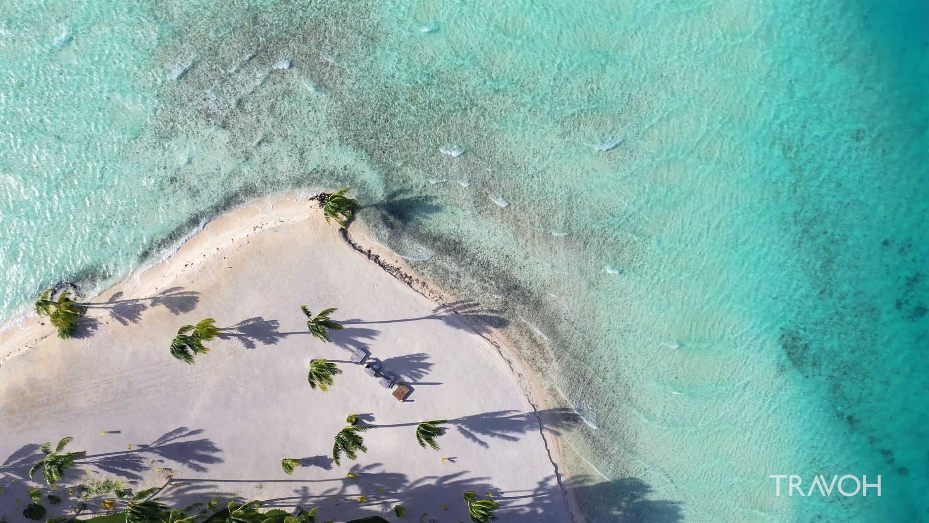 Amazing Drone View - Motu Tane Private Tropical Beach - Bora Bora Sea - French Polynesia - 4K Travel Video