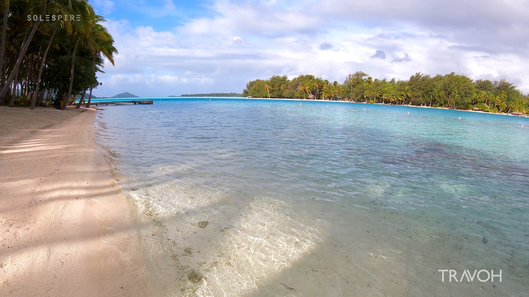 Peaceful Morning, Calm Sea, Palm Trees - Motu Tane Island, Bora Bora, French Polynesia - 4K Travel Video