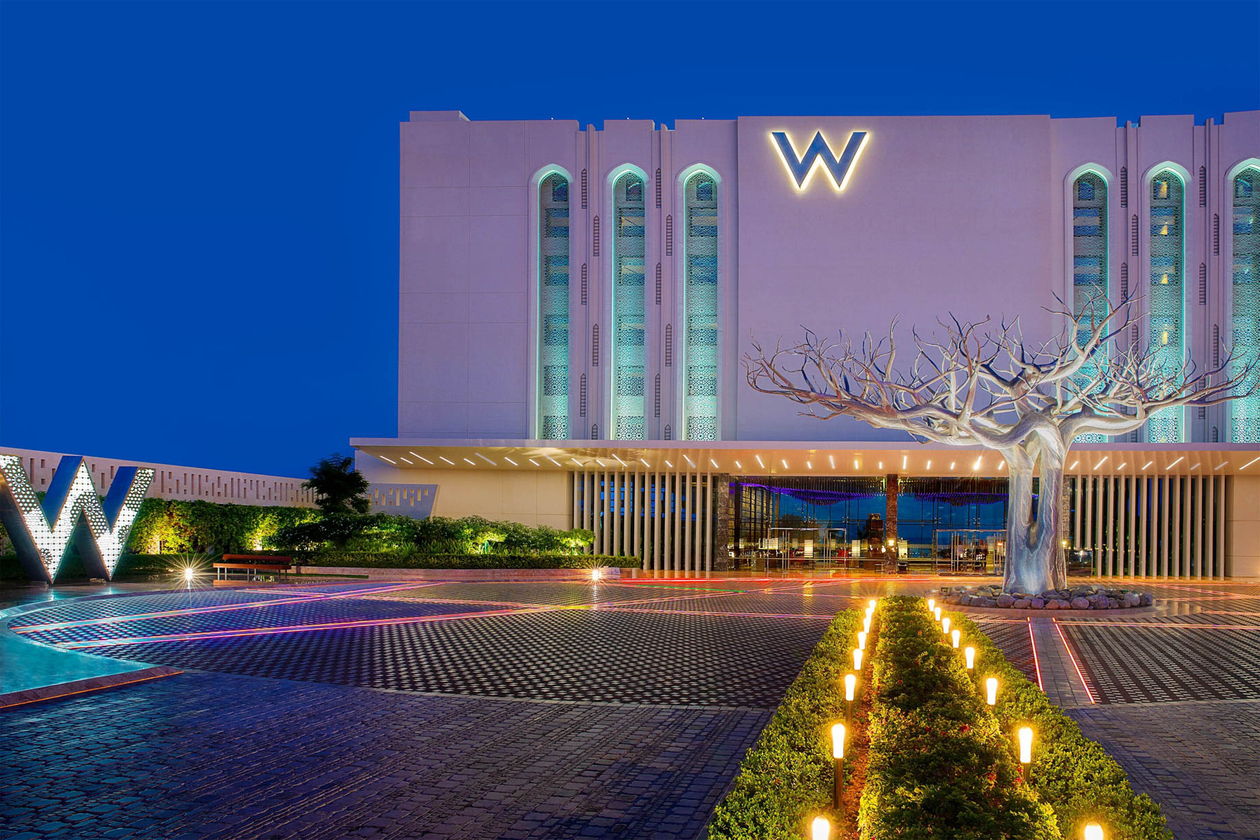 W Muscat Resort – Muscat, Oman – Hotel Exterior Entrance Night