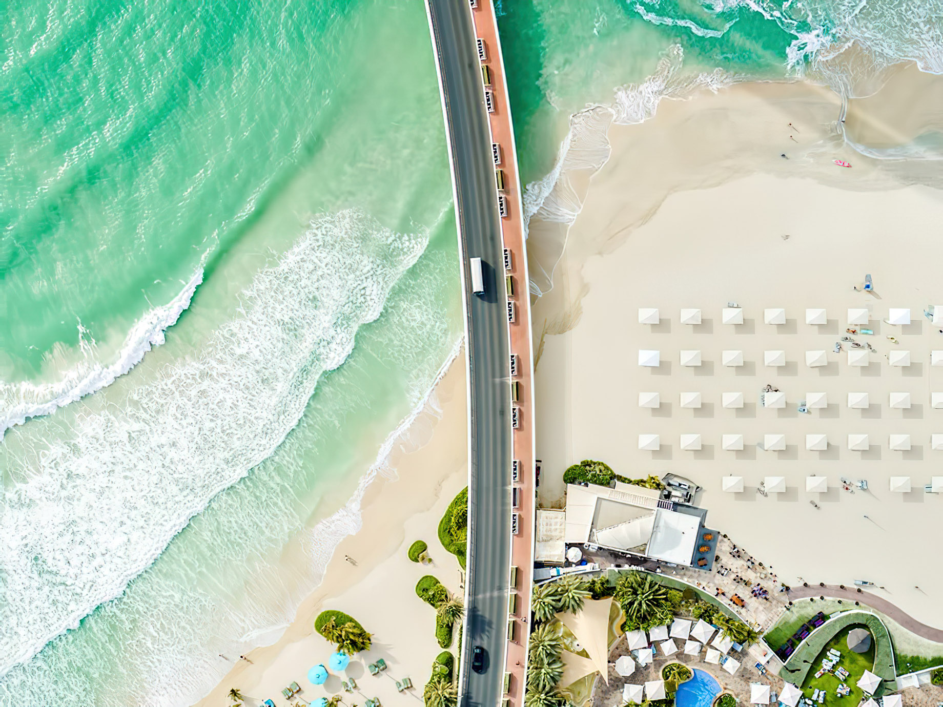 Burj Al Arab Jumeirah Hotel – Dubai, UAE – Access Road Bridge Overhead View