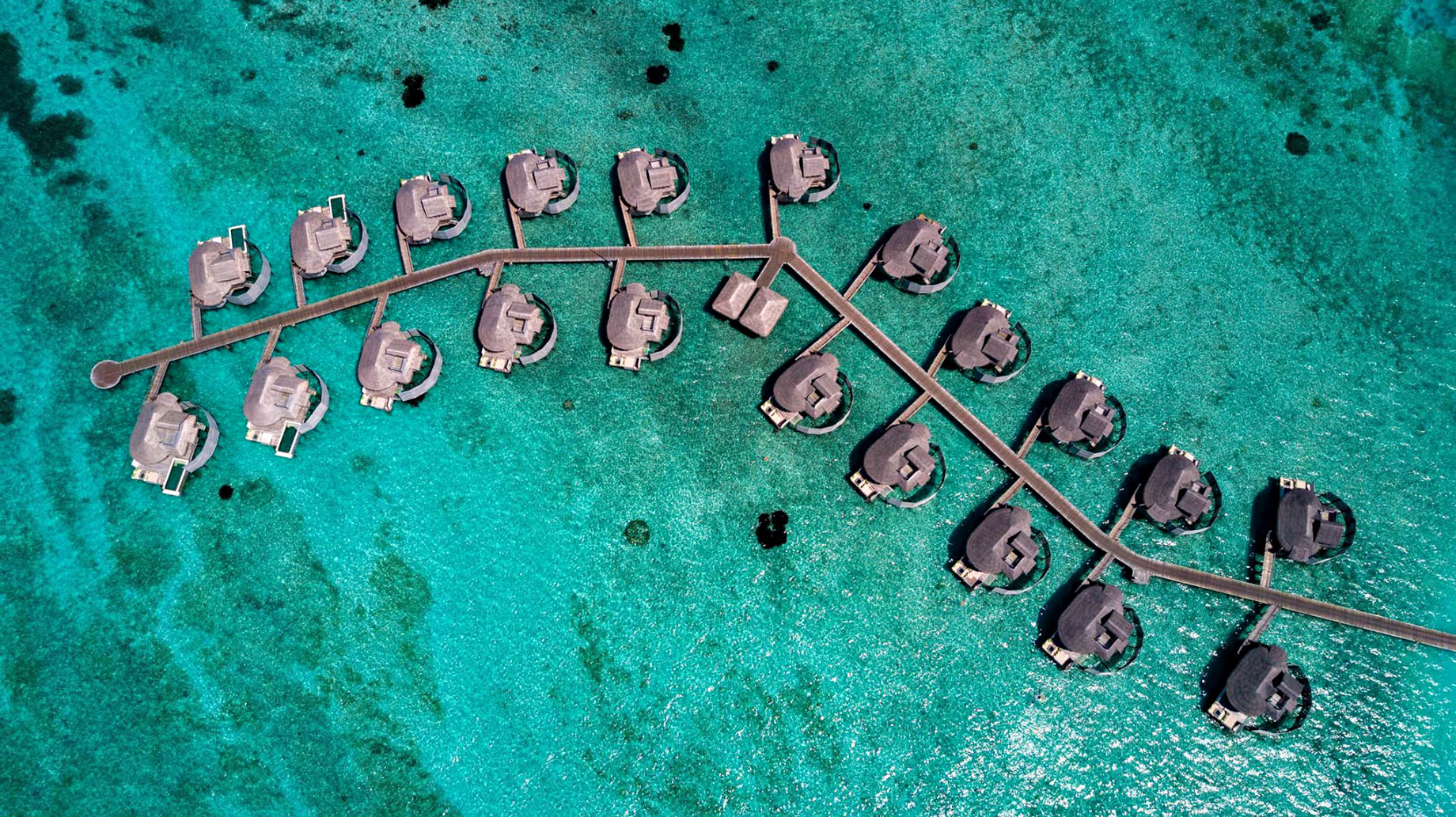 Six Senses Laamu Resort – Laamu Atoll, Maldives – Overwater Villa Aerial