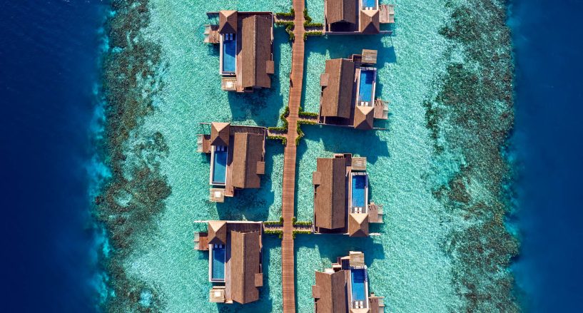 Waldorf Astoria Maldives Ithaafushi Resort - Ithaafushi Island, Maldives - Overwater Bungalows Aerial