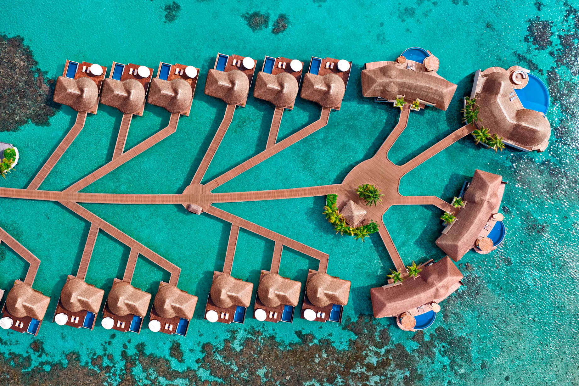 005 – W Maldives Resort – Fesdu Island, Maldives – Overwater Bungalow Aerial View