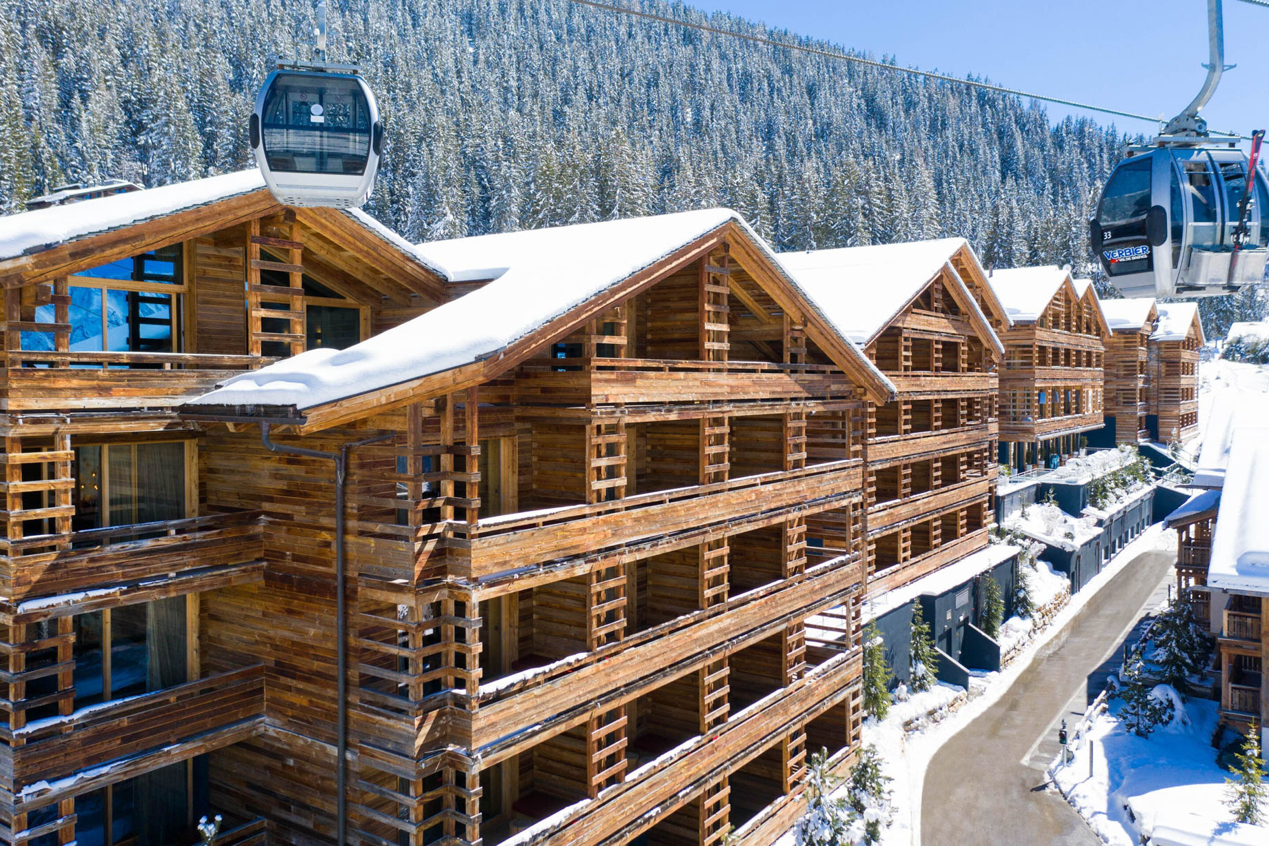 W Verbier Hotel – Verbier, Switzerland – Exterior Winter Gondola View