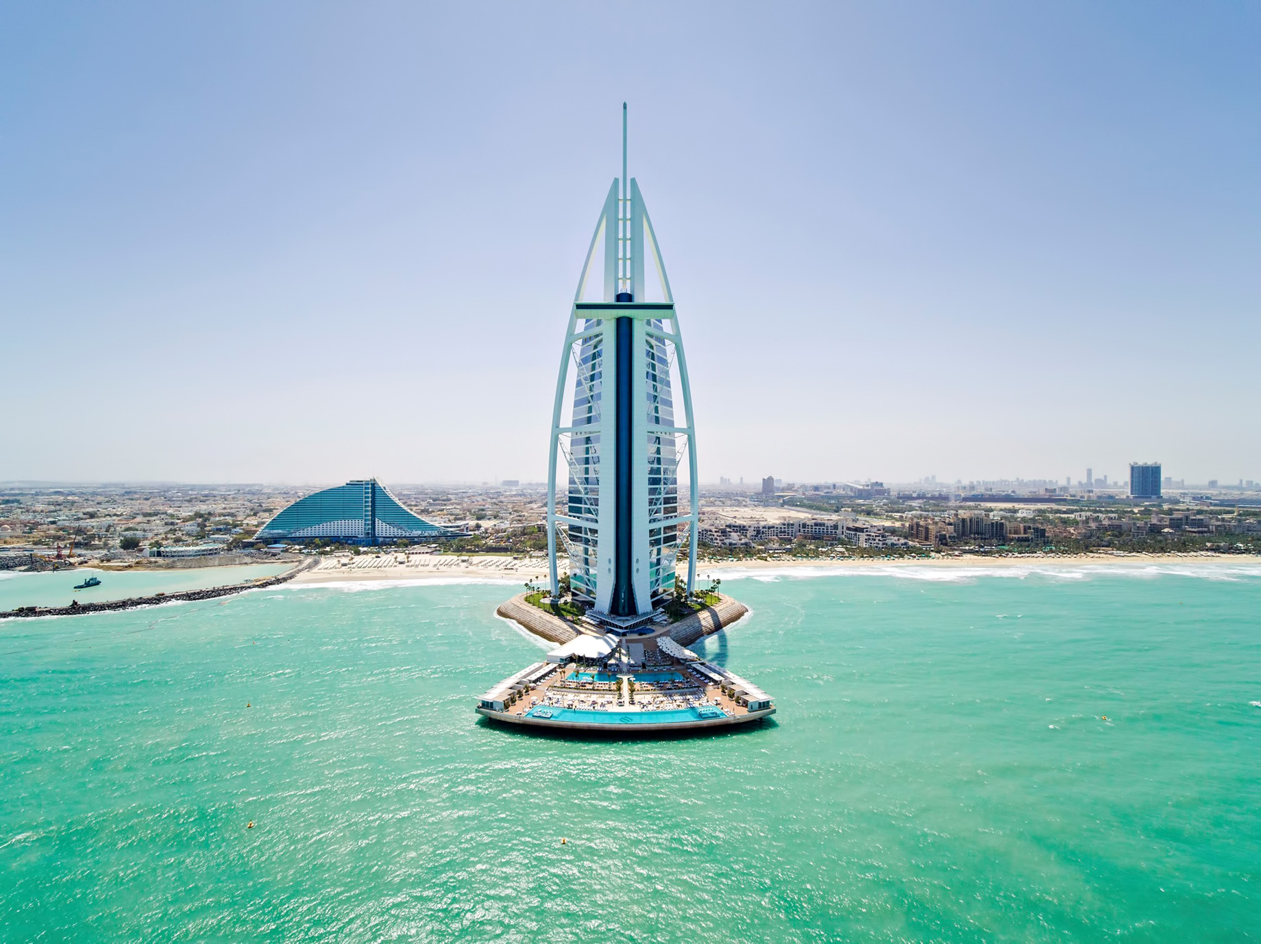 Burj Al Arab Jumeirah Hotel – Dubai, UAE – Tower Pool View Aerial