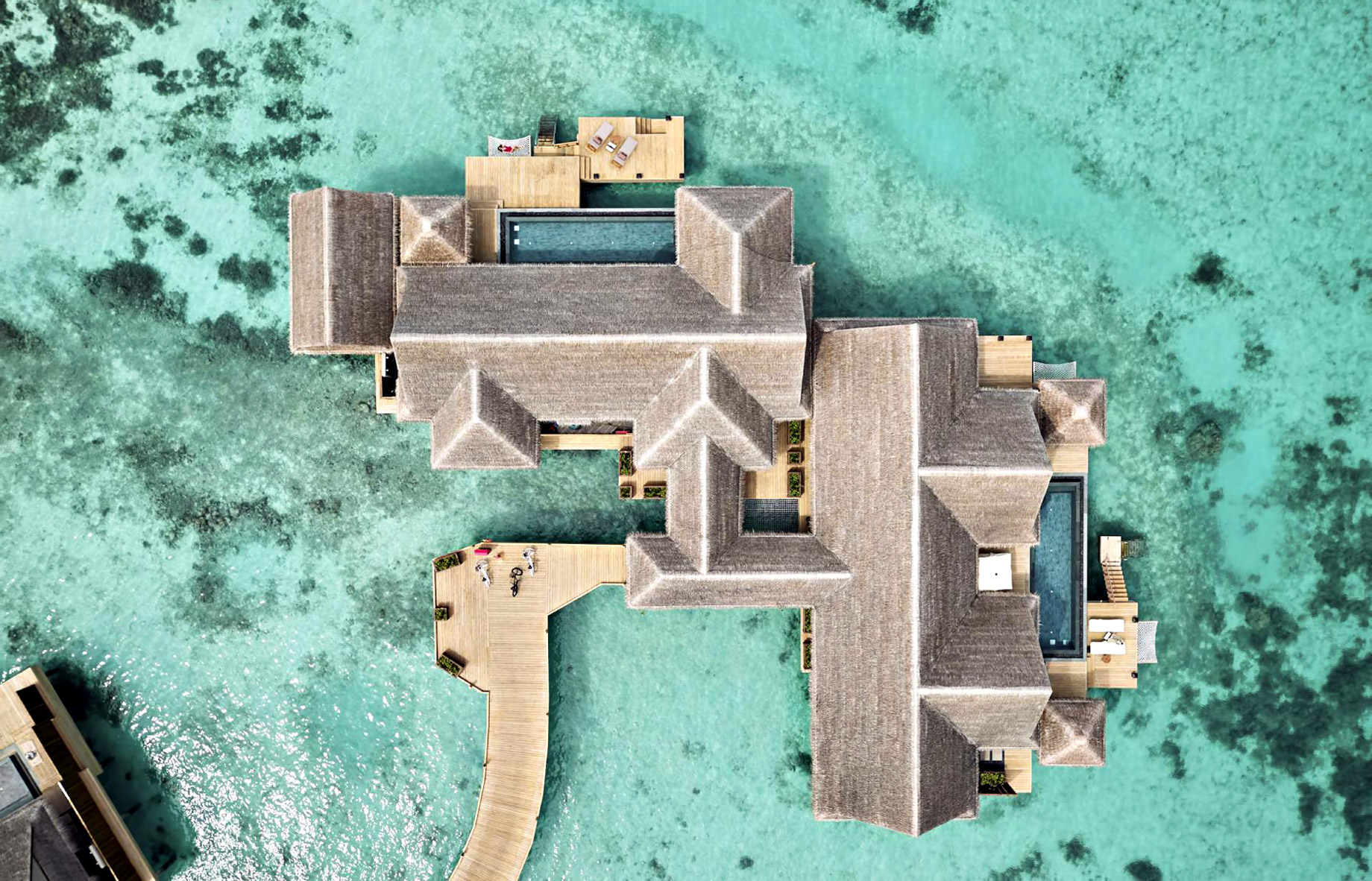 JOALI Maldives Resort – Muravandhoo Island, Maldives – Water Villa Overhead Aerial