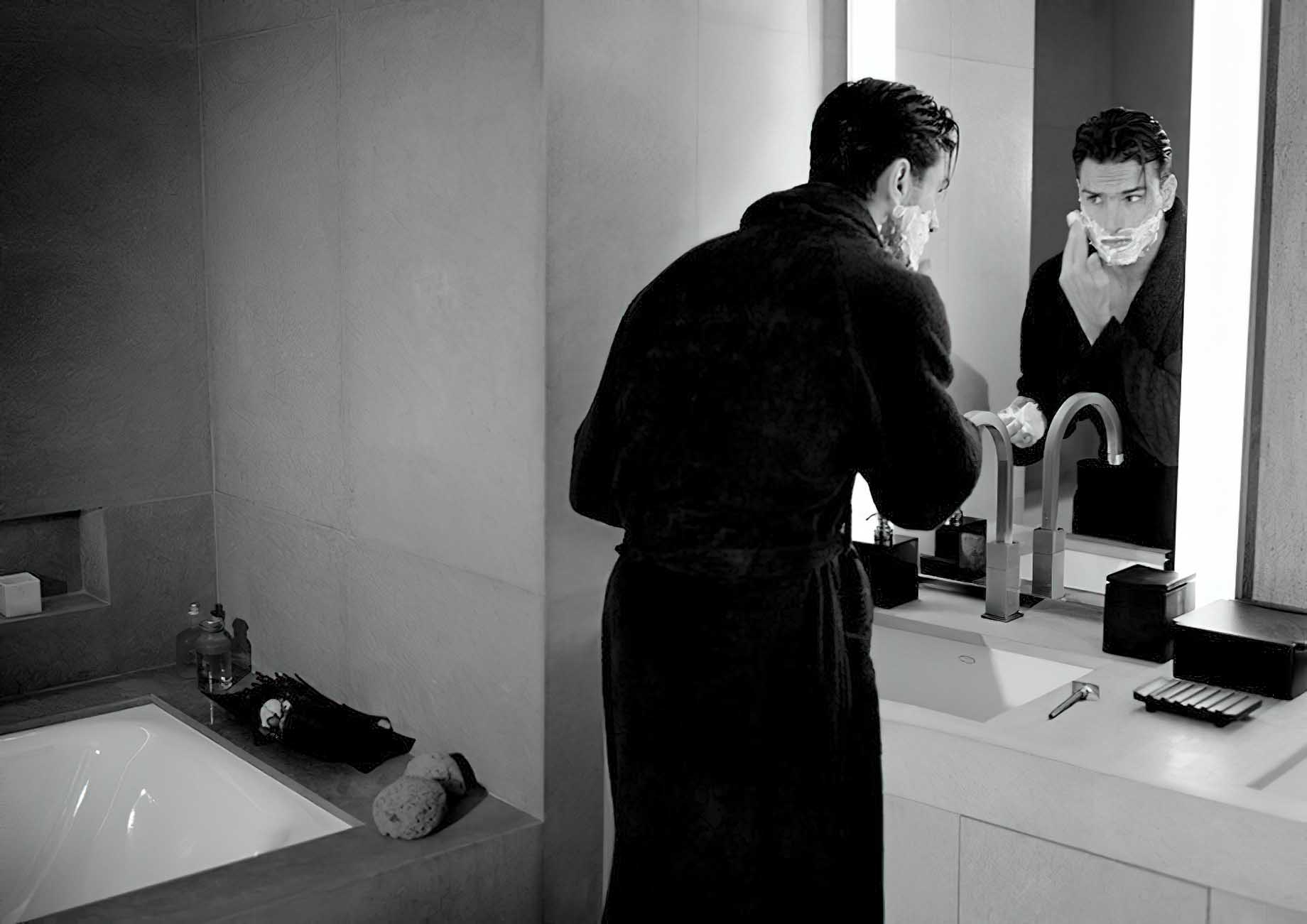 014 – Armani Hotel Milano – Milan, Italy – Hotel Guest Shaving in Mirror