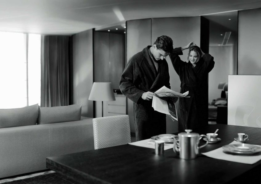 015 - Armani Hotel Milano - Milan, Italy - Couple Getting Ready for in Room Breakfast