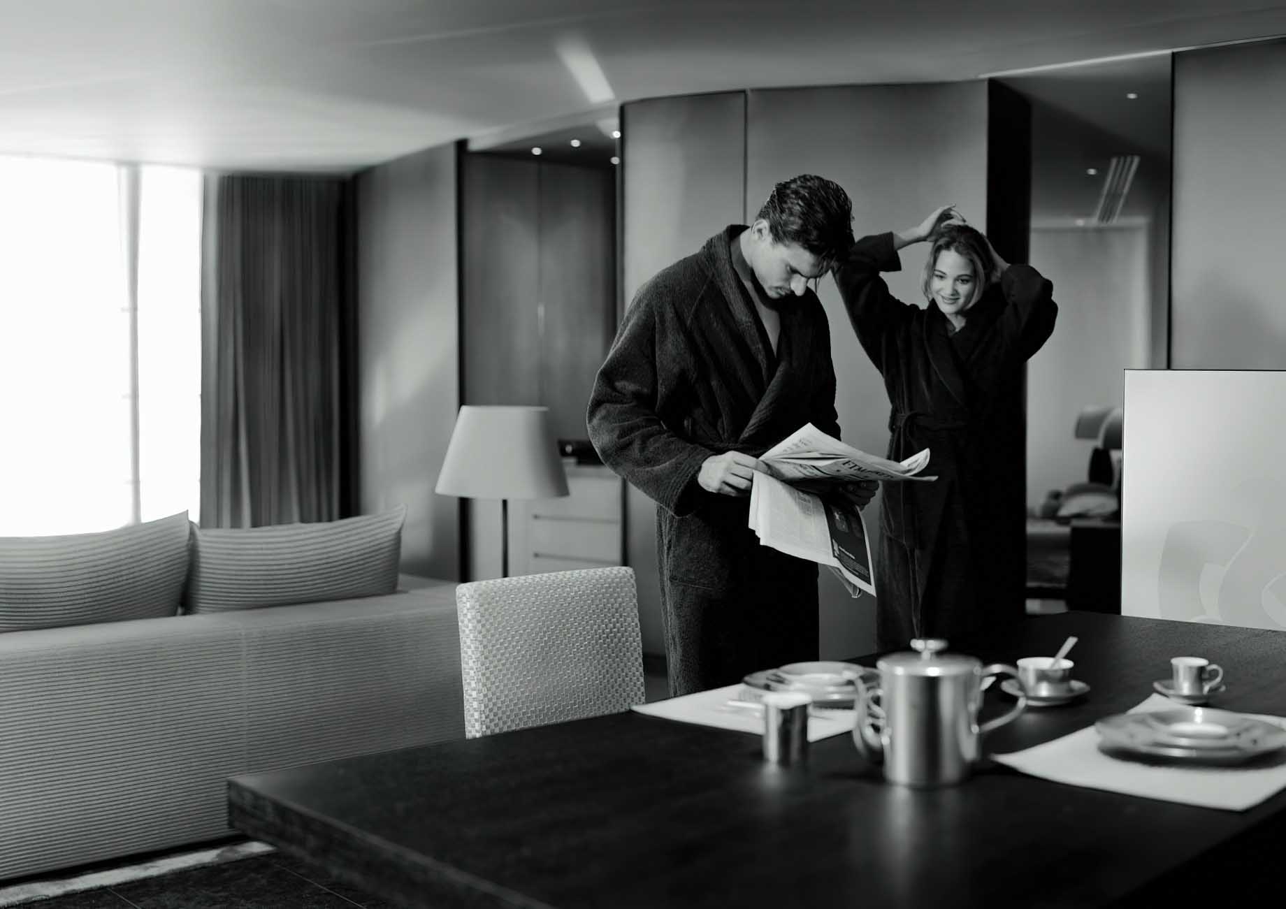 015 – Armani Hotel Milano – Milan, Italy – Couple Getting Ready for in Room Breakfast