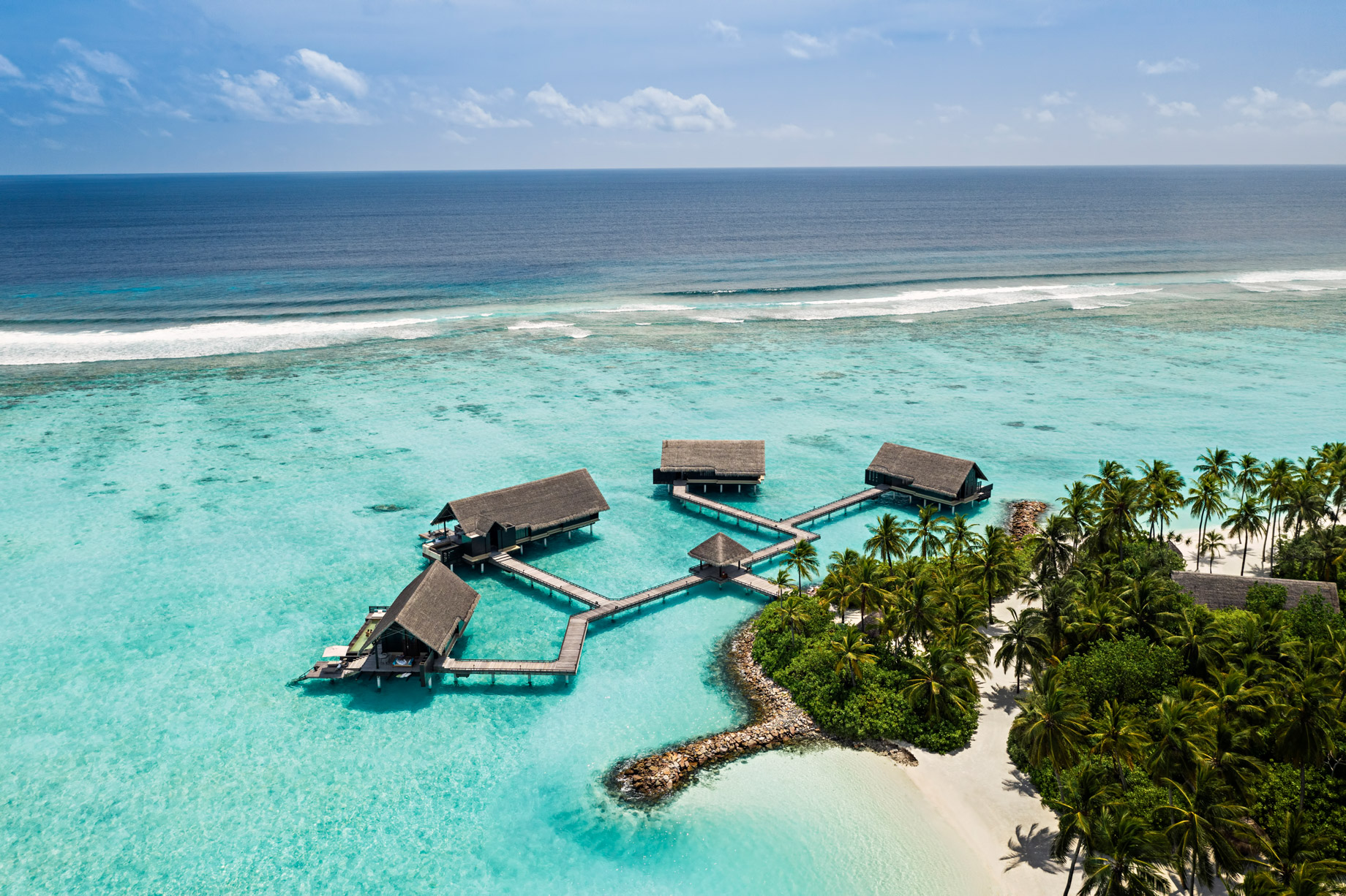 One&Only Reethi Rah Resort – North Male Atoll, Maldives – Grand Water Villa Aerial