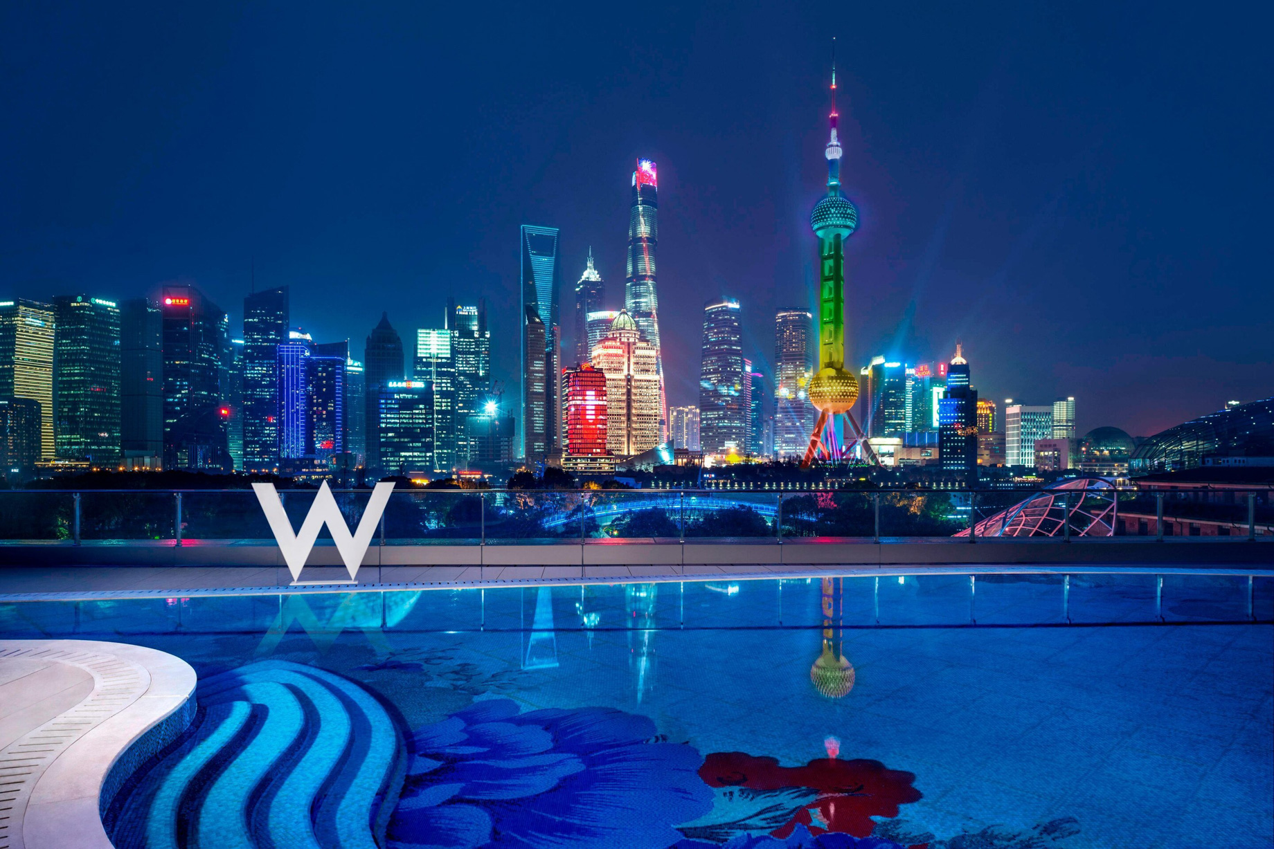 W Shanghai The Bund Hotel – Shanghai, China – WET Outdoor Pool Night City View
