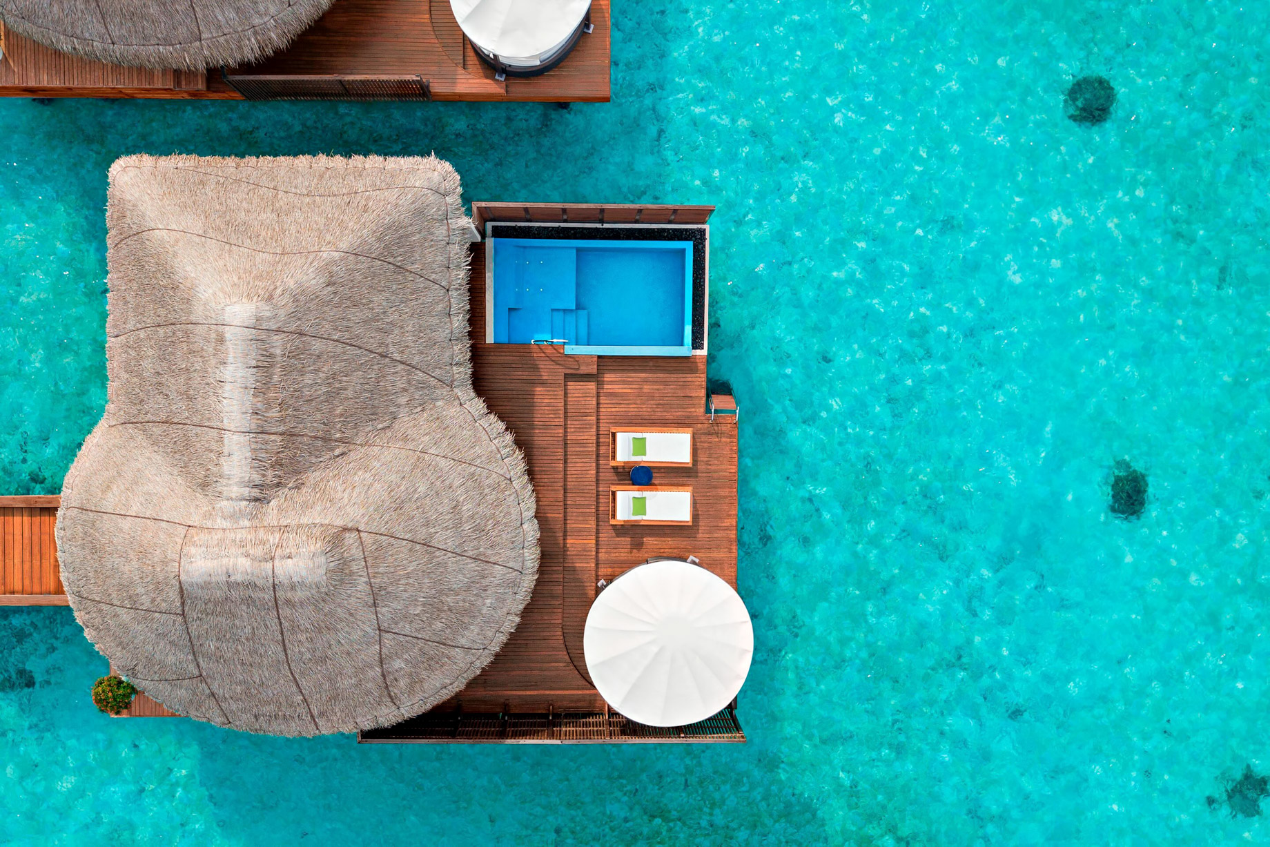 018 – W Maldives Resort – Fesdu Island, Maldives – Fabulous Overwater Oasis Bungalow Overhead View