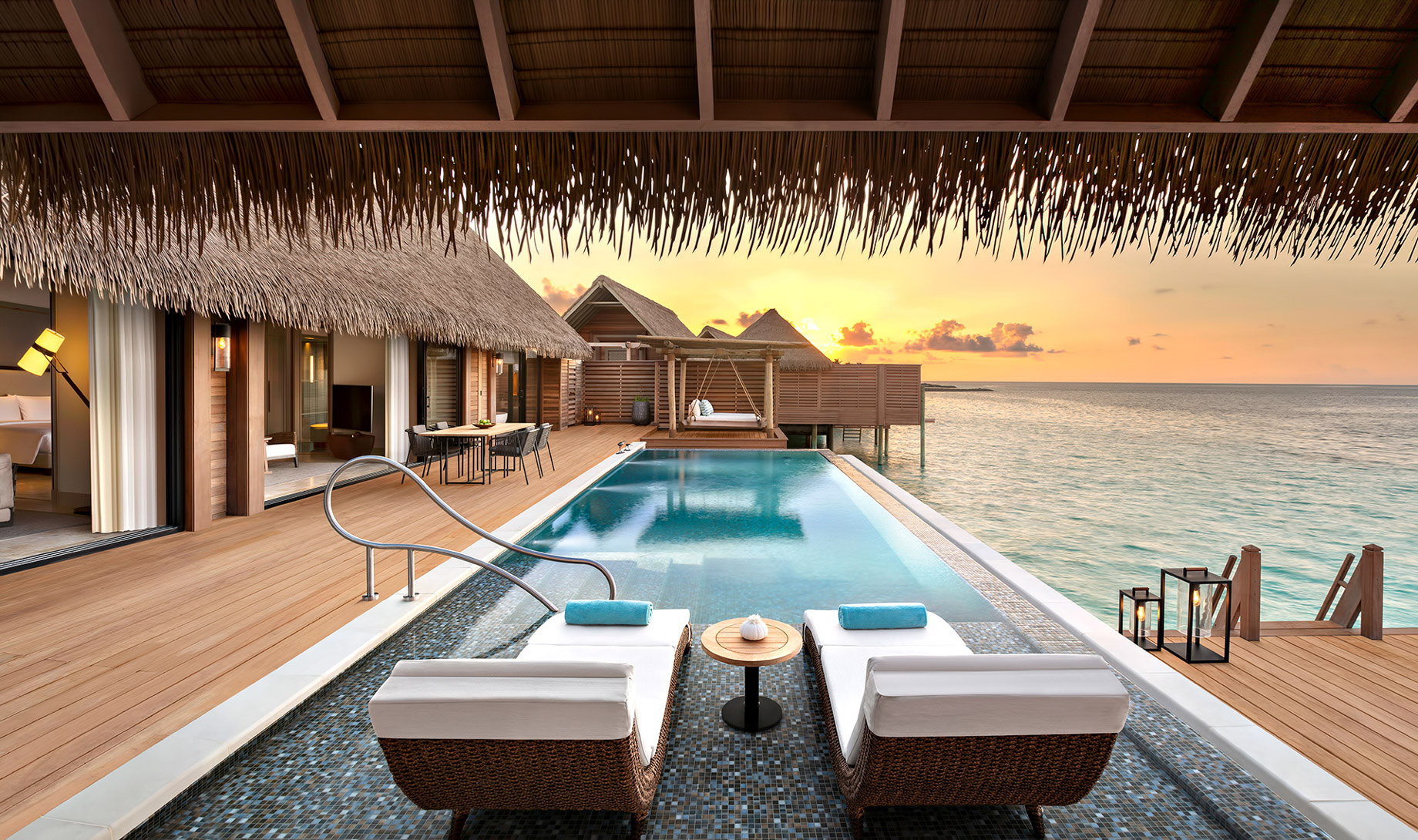 Waldorf Astoria Maldives Ithaafushi Resort – Ithaafushi Island, Maldives – Overwater Villa Infinity Pool Dusk