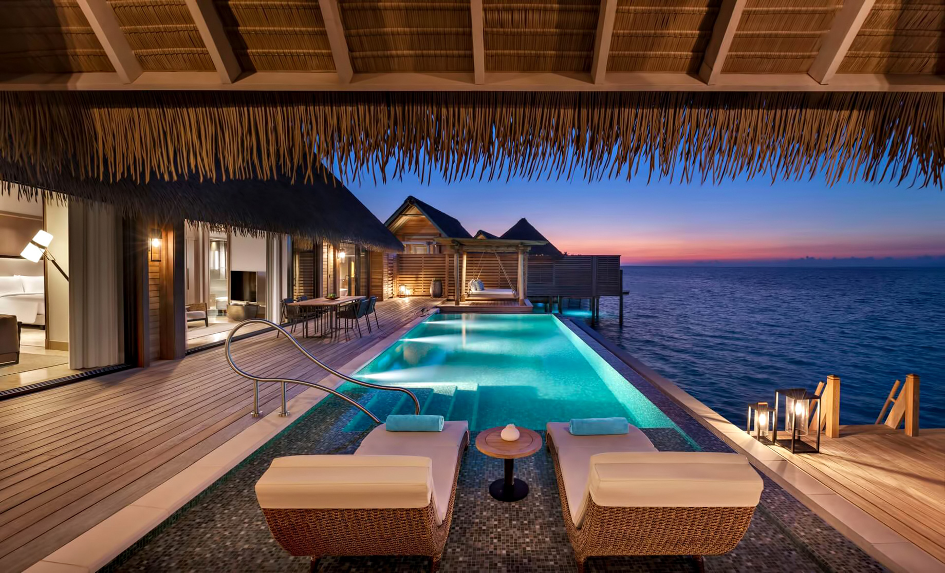 Waldorf Astoria Maldives Ithaafushi Resort – Ithaafushi Island, Maldives – Overwater Villa Infinity Pool Sunset