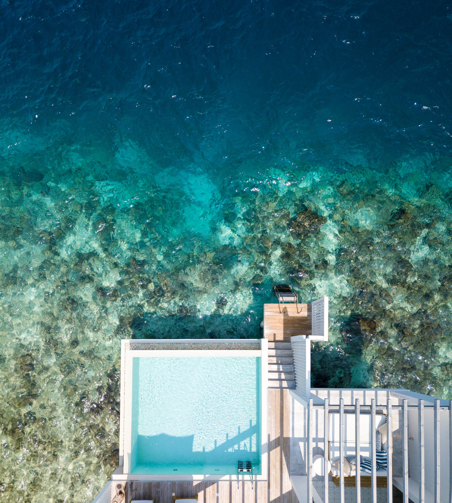 Amilla Fushi Resort and Residences – Baa Atoll, Maldives – Reef Water Villa Pool Deck Overhead