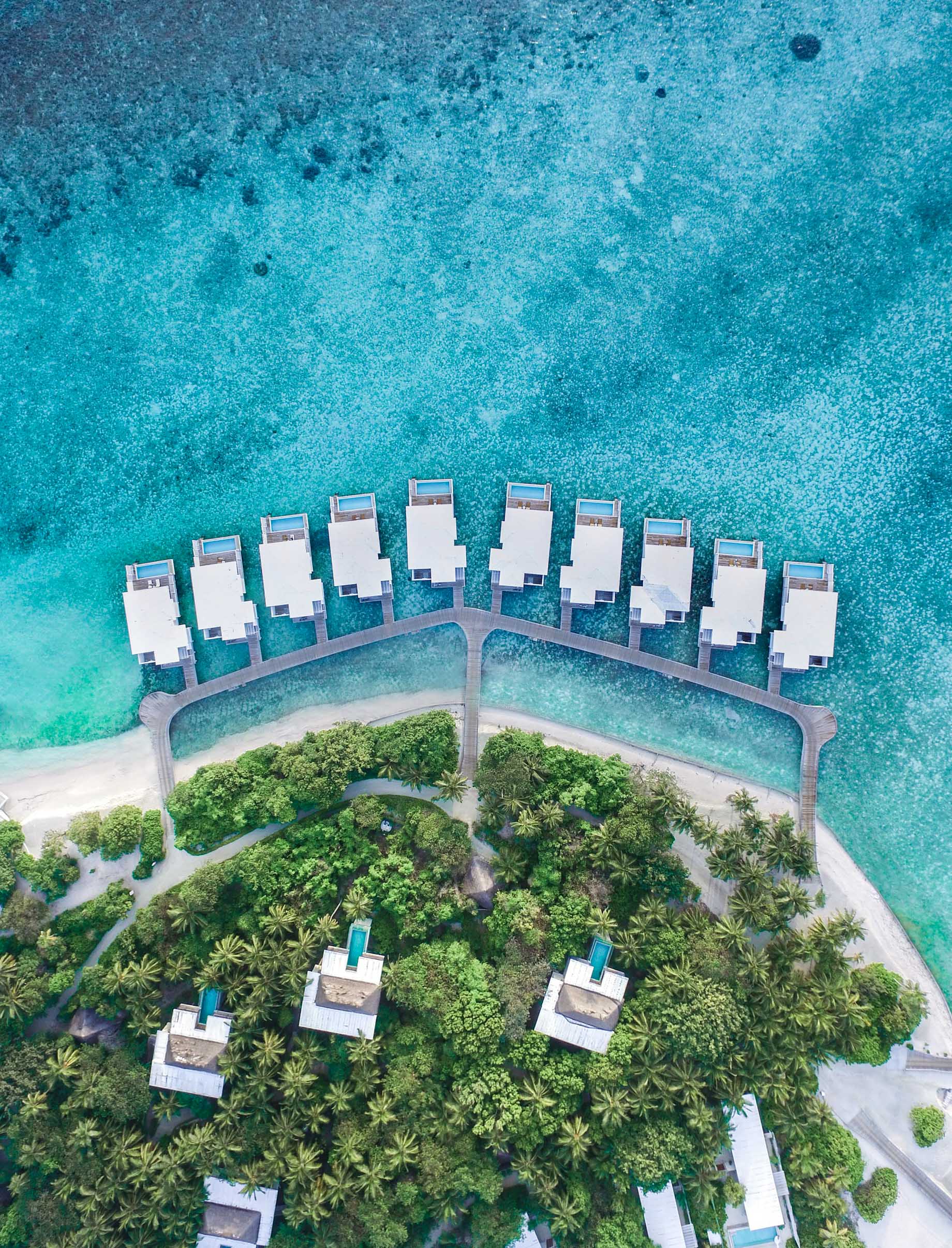 Amilla Fushi Resort and Residences – Baa Atoll, Maldives – Reef Water Villa Pool Overhead Aerial