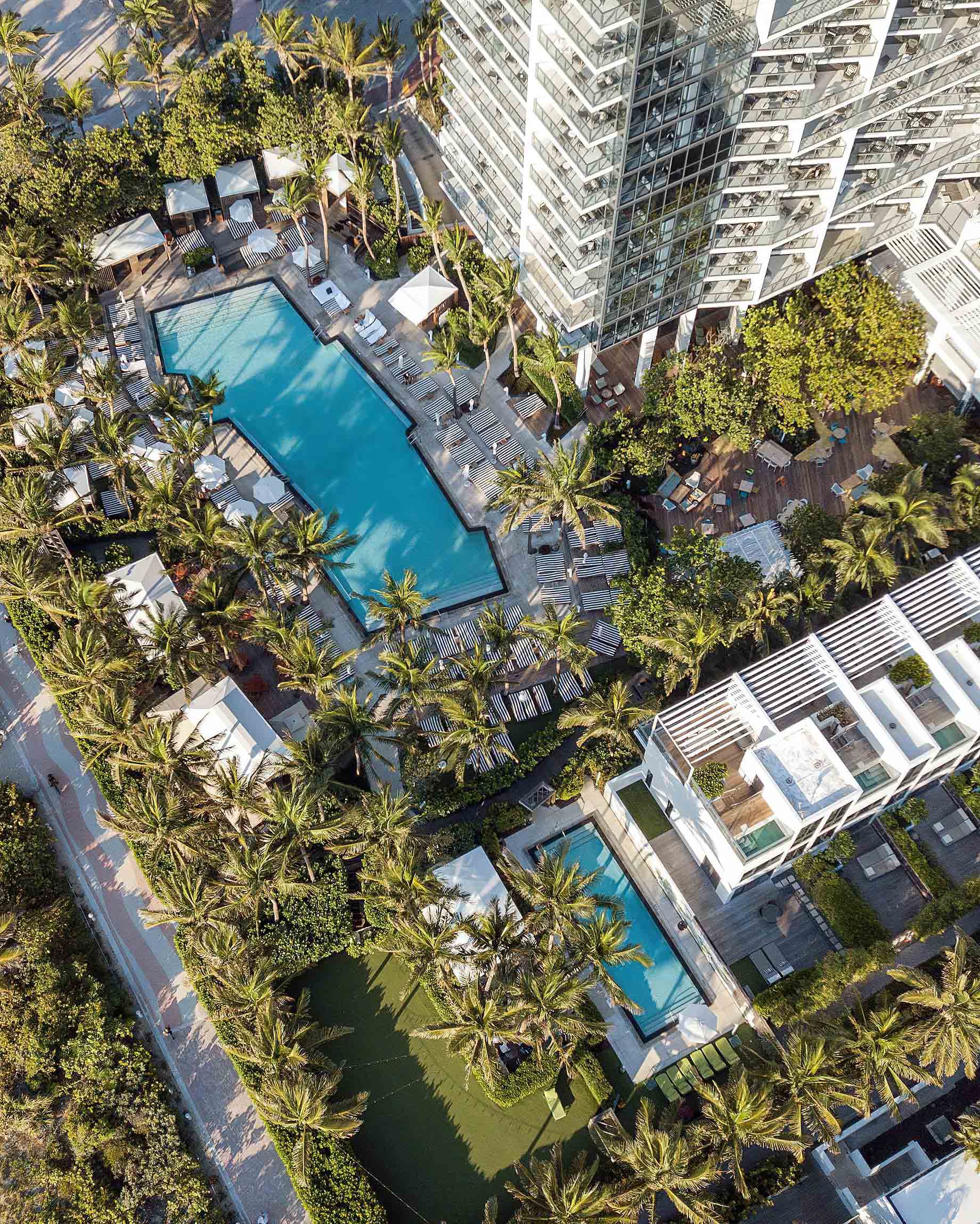 W South Beach Hotel – Miami Beach, FL, USA – Hotel Pool Overhead Aerial