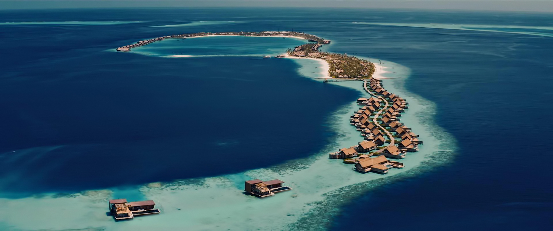 Waldorf Astoria Maldives Ithaafushi Resort - Ithaafushi Island, Maldives - Overwater Villa Aerial View