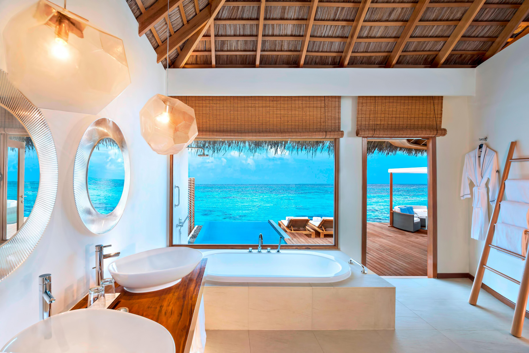 022 – W Maldives Resort – Fesdu Island, Maldives – Fabulous Overwater Oasis Bungalow Bathroom