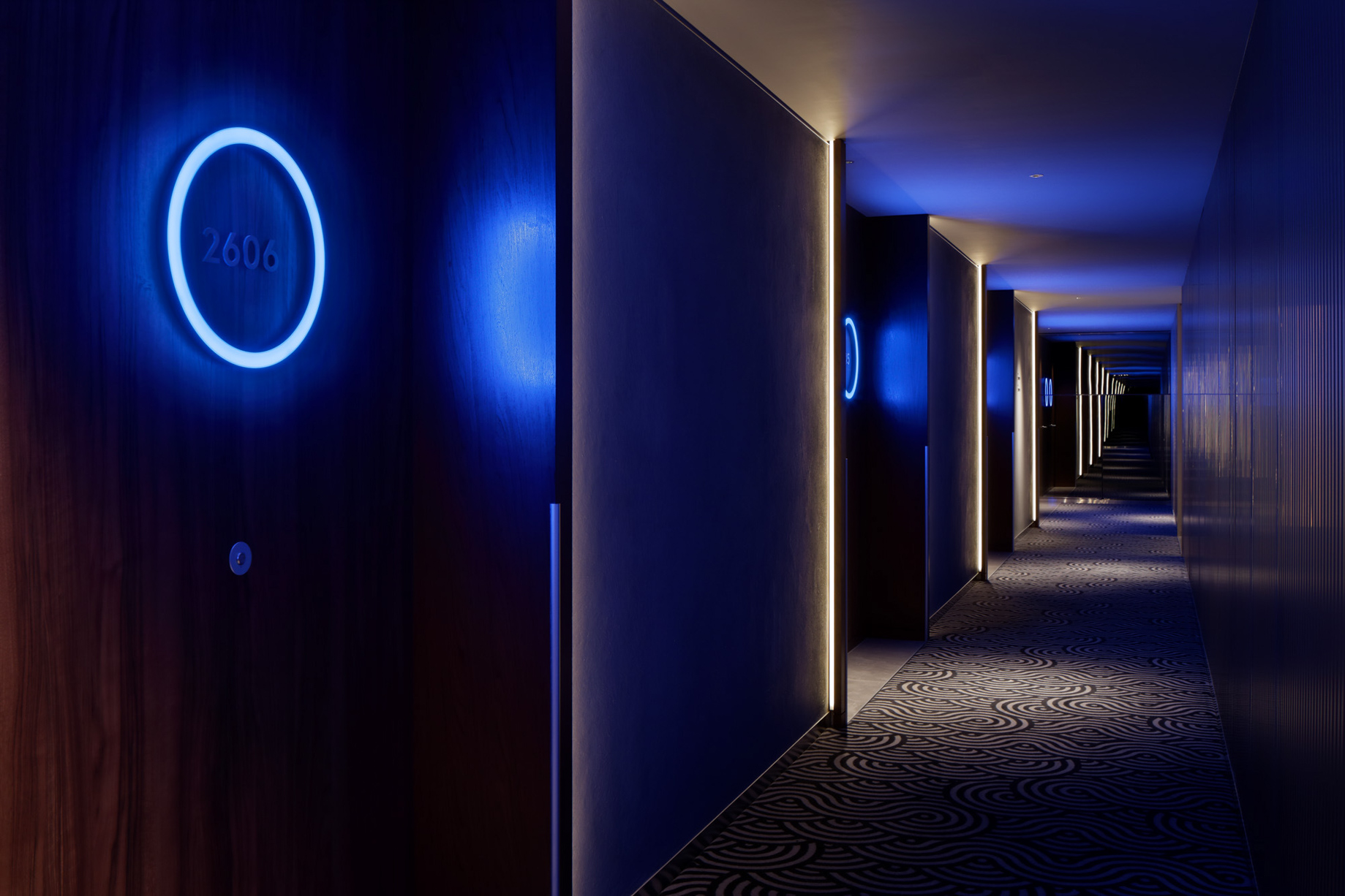 W Osaka Hotel - Osaka, Japan - Blue Hallway