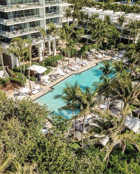 W South Beach Hotel - Miami Beach, FL, USA - Poolside Aerial Palm Trees