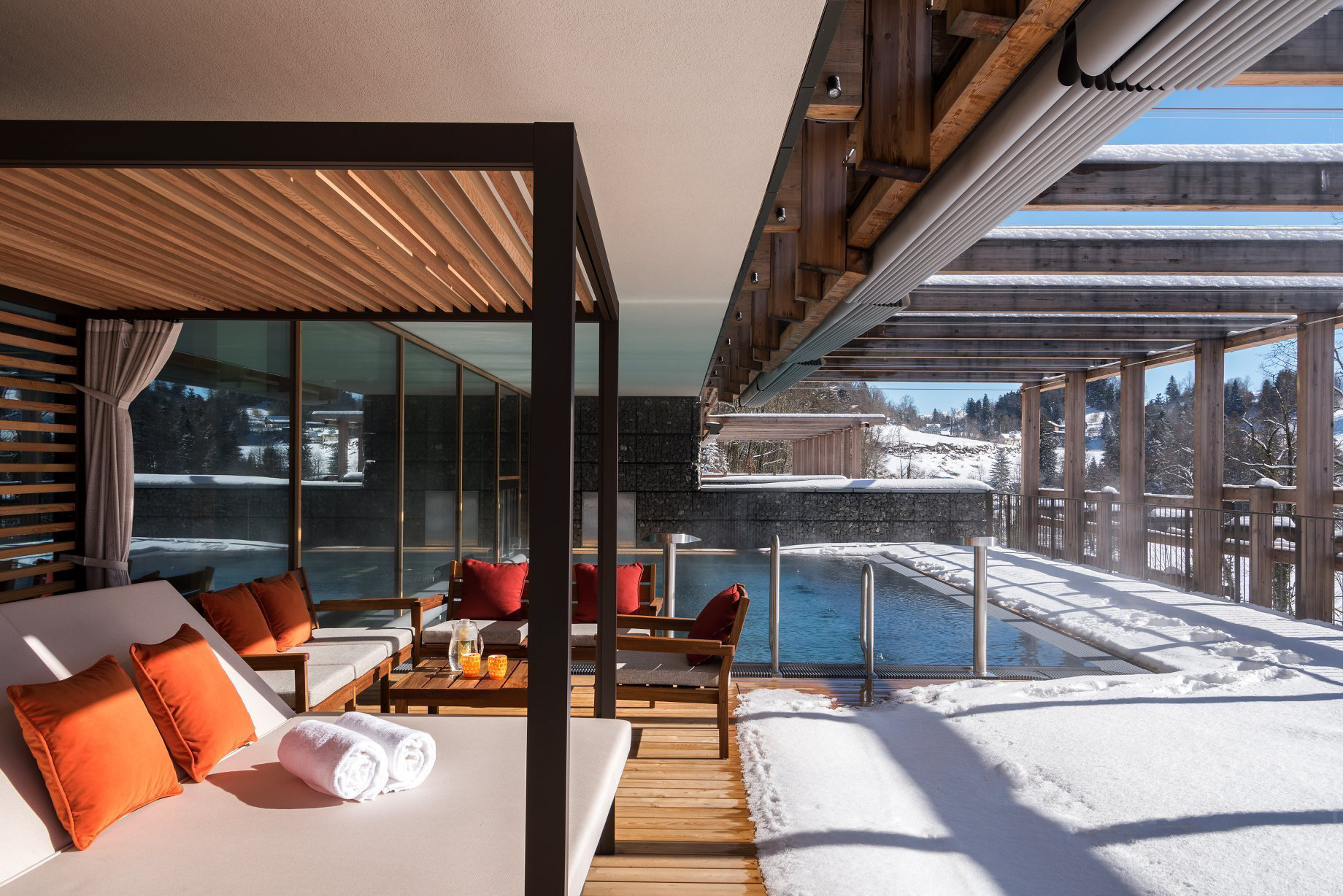 Waldhotel – Burgenstock Hotels & Resort – Obburgen, Switzerland – Outdoor Pool Deck Winter Snow