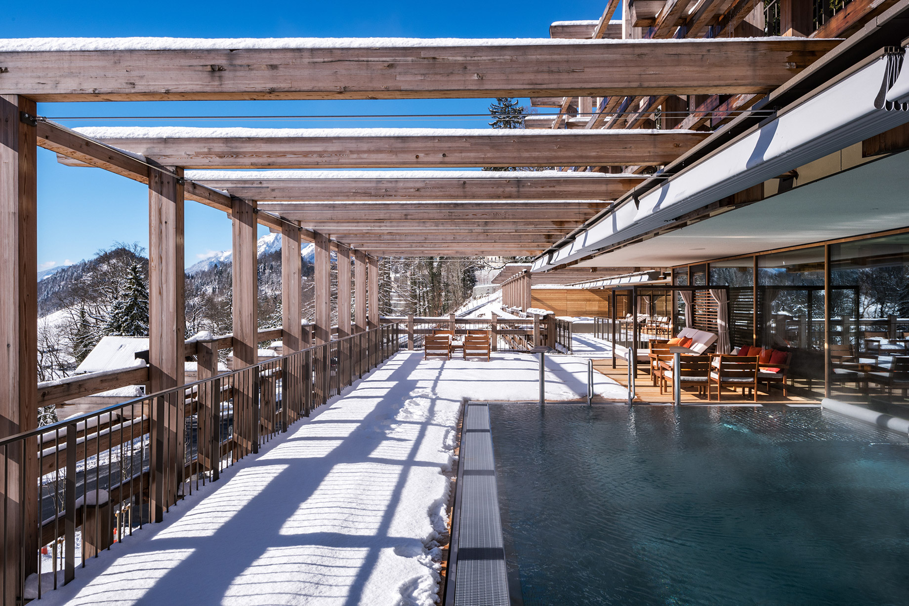 Waldhotel – Burgenstock Hotels & Resort – Obburgen, Switzerland – Outdoor Pool Deck Winter View