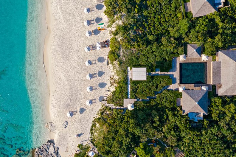Amanyara Resort - Providenciales, Turks and Caicos Islands - Private Beach Overhead Aerial