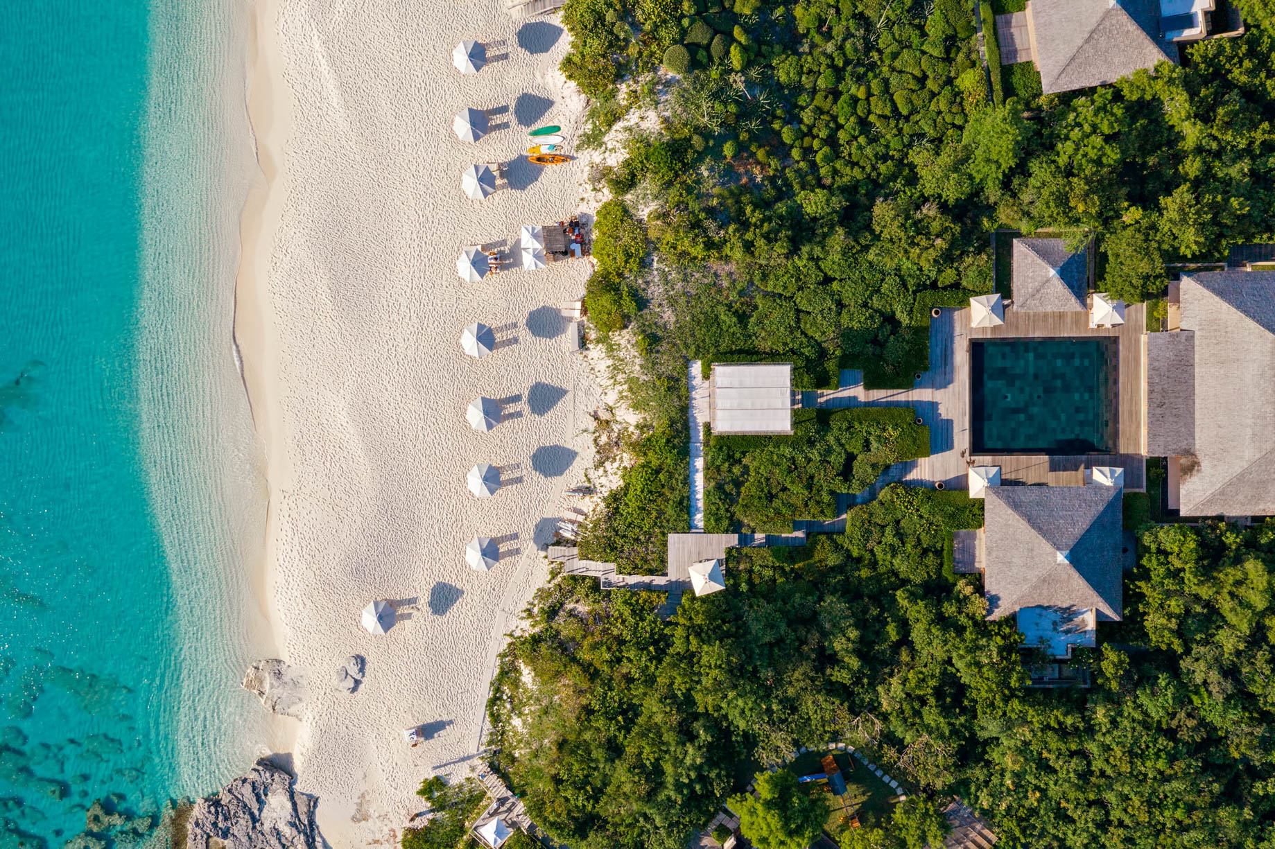 Amanyara Resort – Providenciales, Turks and Caicos Islands – Private Beach Overhead Aerial