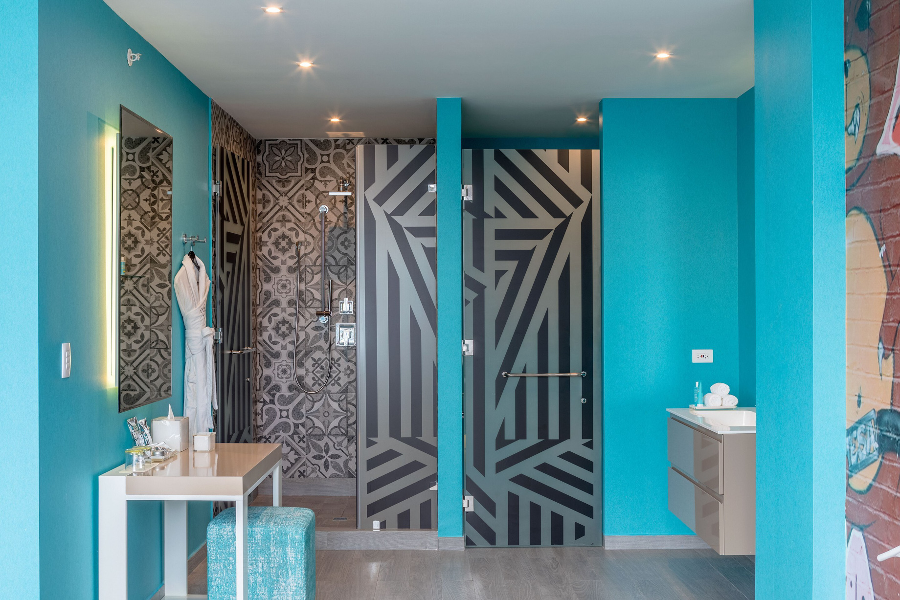 W Panama Hotel – Panama City, Panama – Suite Bathroom Blue Walk In Shower