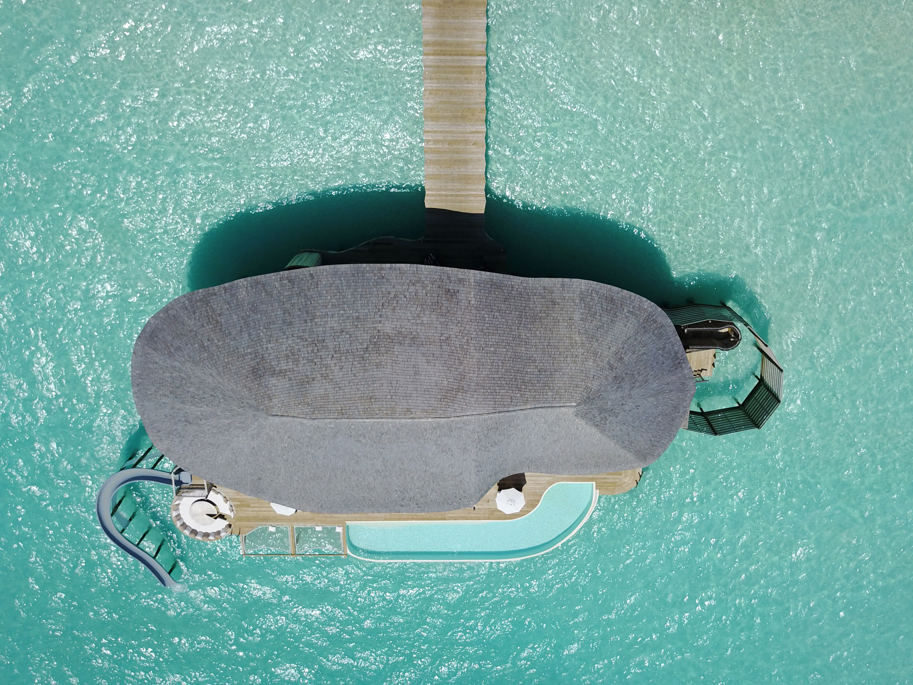 Soneva Jani Resort – Noonu Atoll, Medhufaru, Maldives – 4 Bedroom Water Reserve Villa with Slide Overhead Aerial
