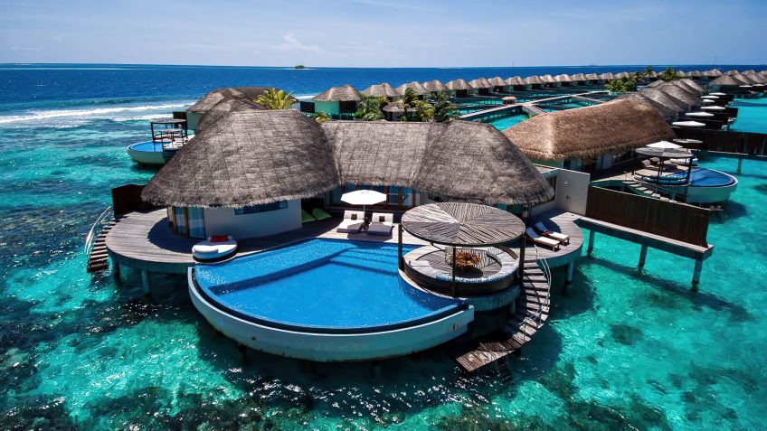029 - W Maldives Resort - Fesdu Island, Maldives - Overwater Bungalow Infinity Pool Aerial