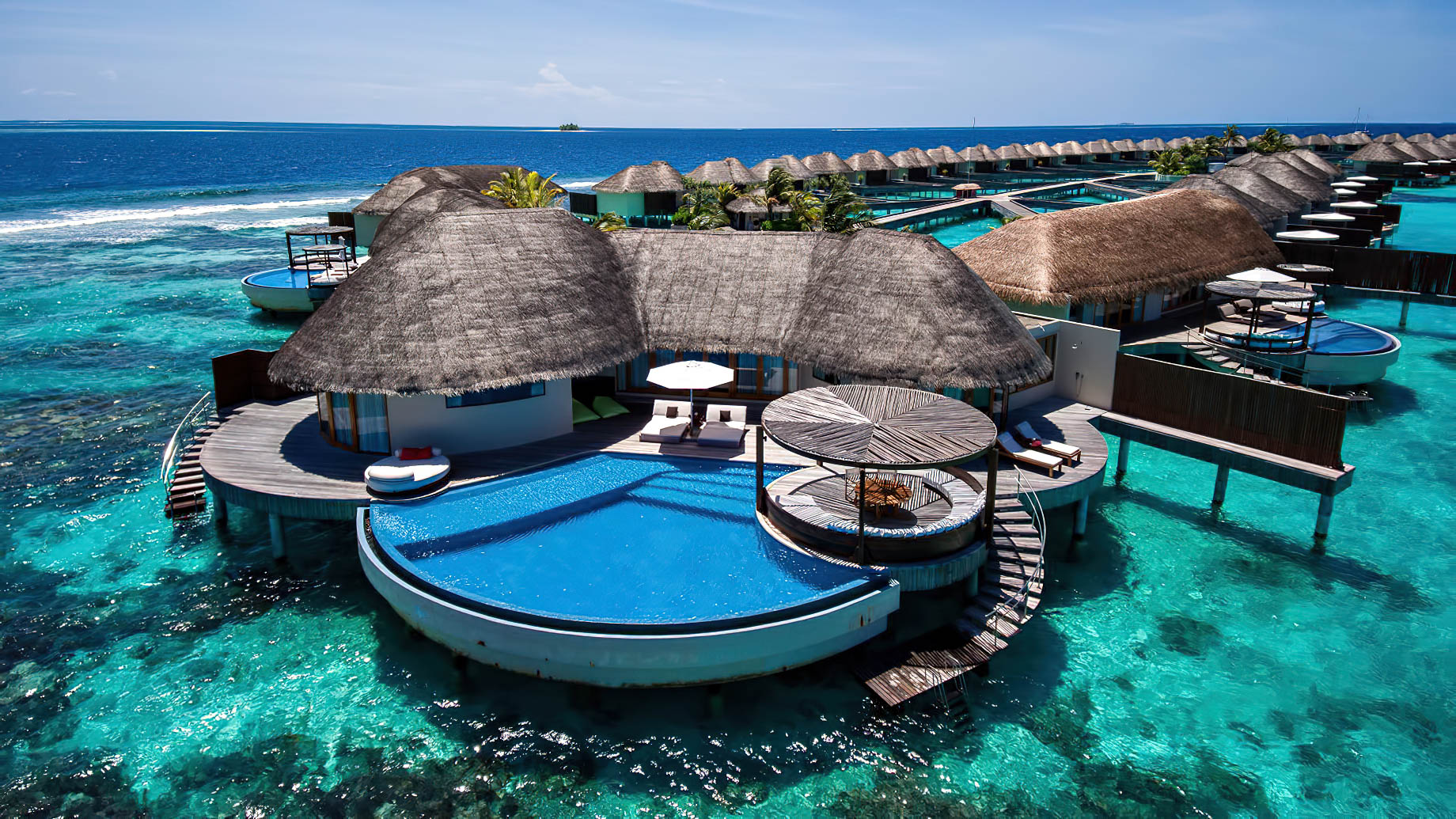 029 – W Maldives Resort – Fesdu Island, Maldives – Overwater Bungalow Infinity Pool Aerial