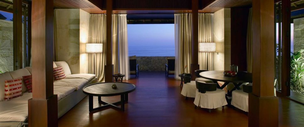 Bvlgari Resort Bali - Uluwatu, Bali, Indonesia - Ocean Cliff Villa Living Room Ocean View Twilight