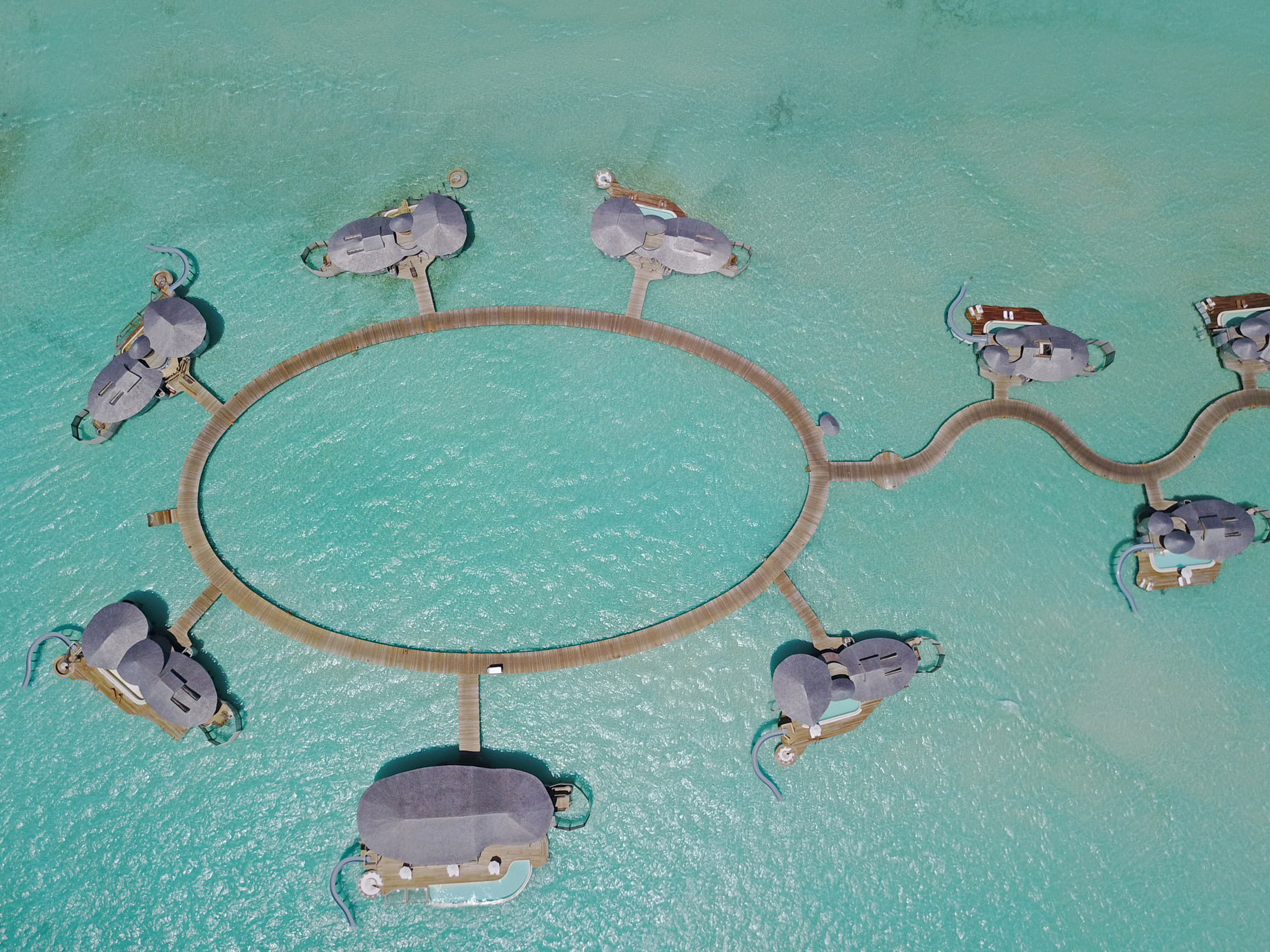 Soneva Jani Resort – Noonu Atoll, Medhufaru, Maldives – 4 Bedroom Water Reserve Villas Overhead Aerial