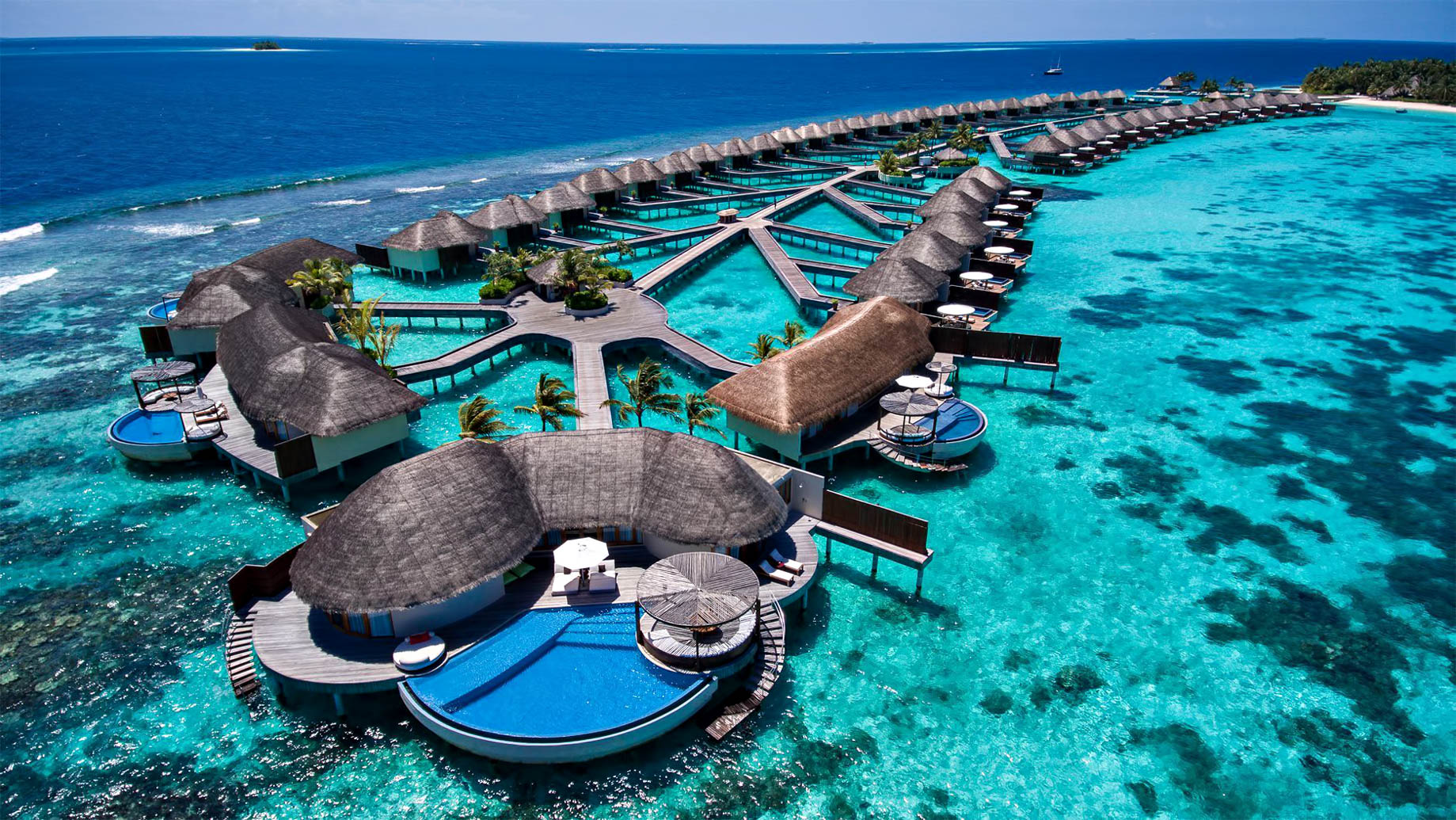 030 – W Maldives Resort – Fesdu Island, Maldives – Overwater Bungalows Aerial View