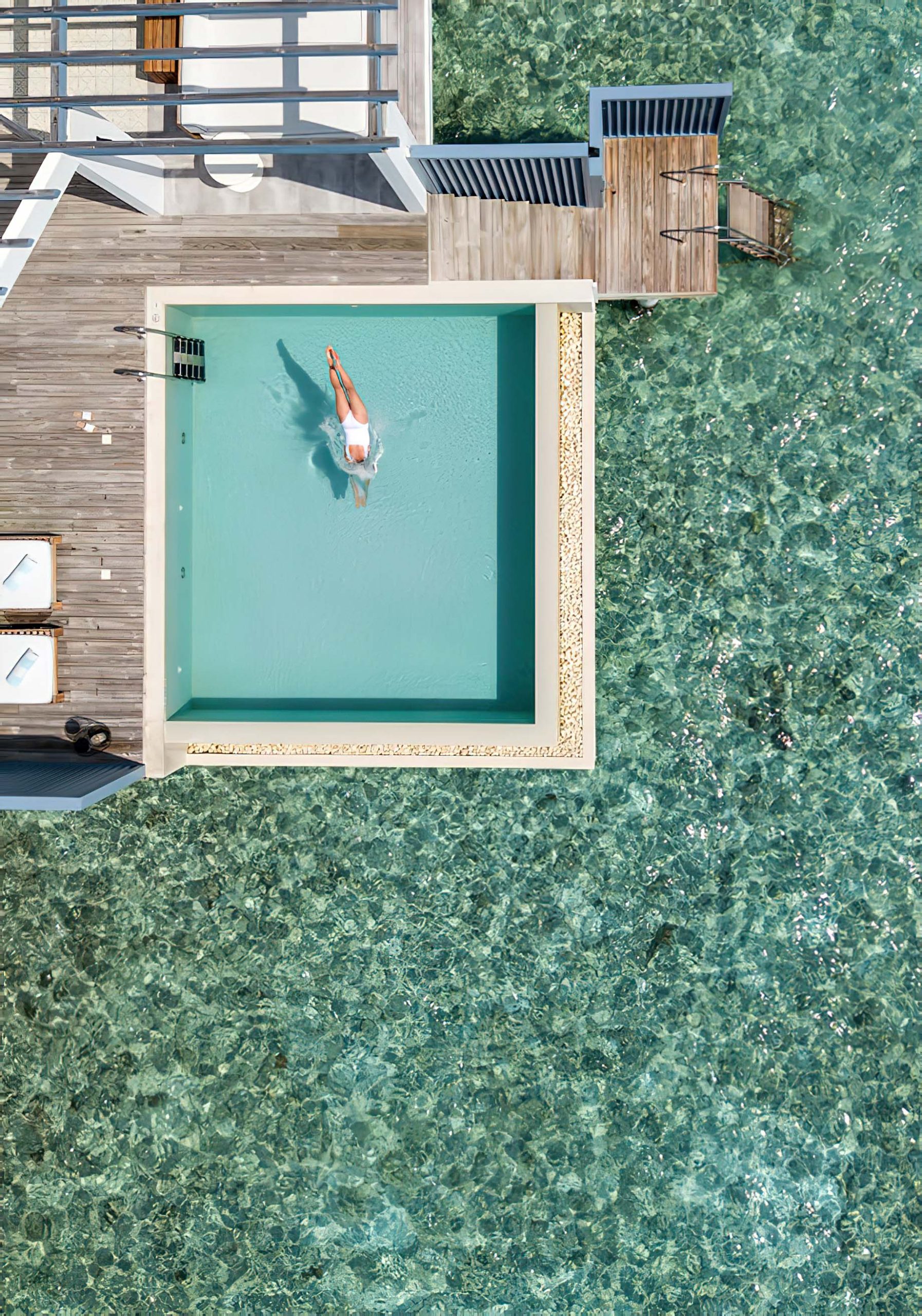 Amilla Fushi Resort and Residences - Baa Atoll, Maldives - Overwater Villa Pool Overhead View