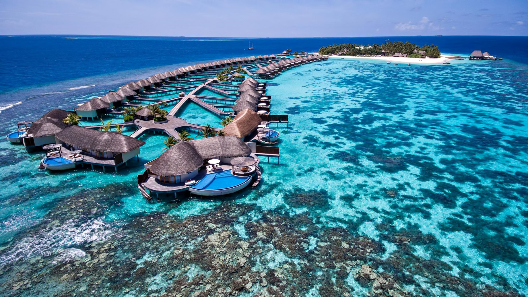 031 – W Maldives Resort – Fesdu Island, Maldives – Overwater Bungalows Aerial View