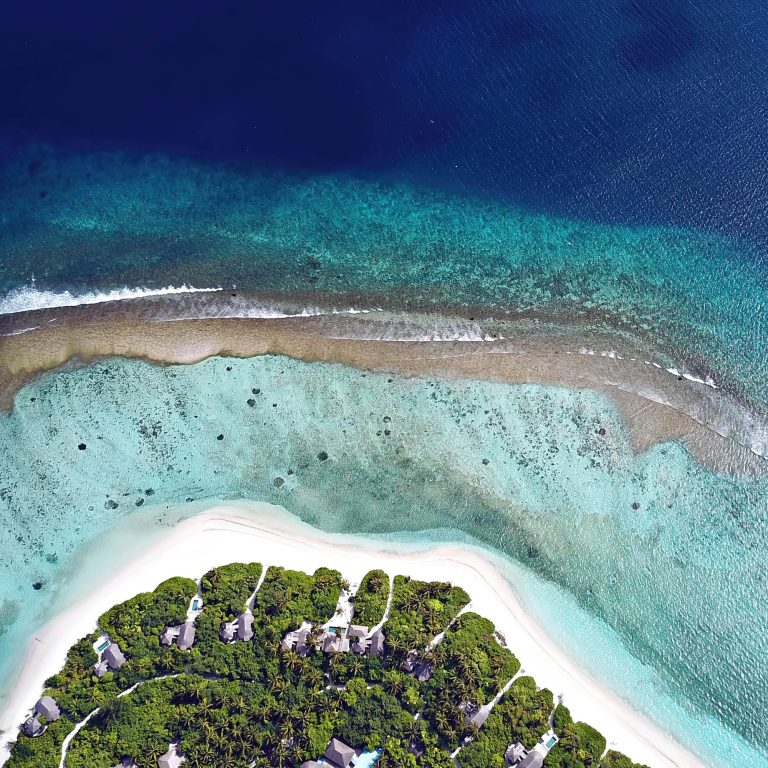 Six Senses Laamu Resort – Laamu Atoll, Maldives – Ocean Villa Beachfront Overhead View
