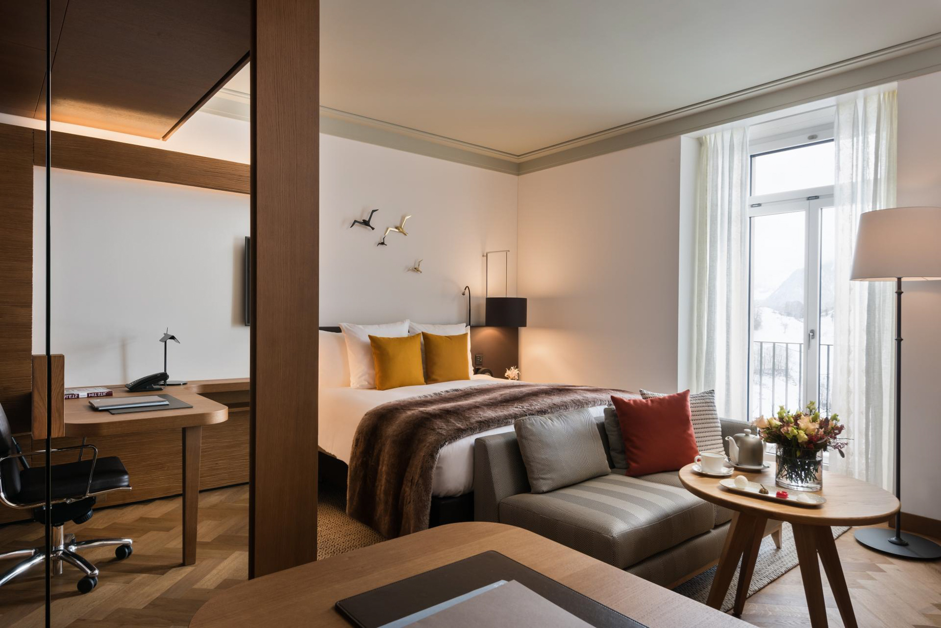Palace Hotel – Burgenstock Hotels & Resort – Obburgen, Switzerland – Deluxe Alpine View Room Bedroom