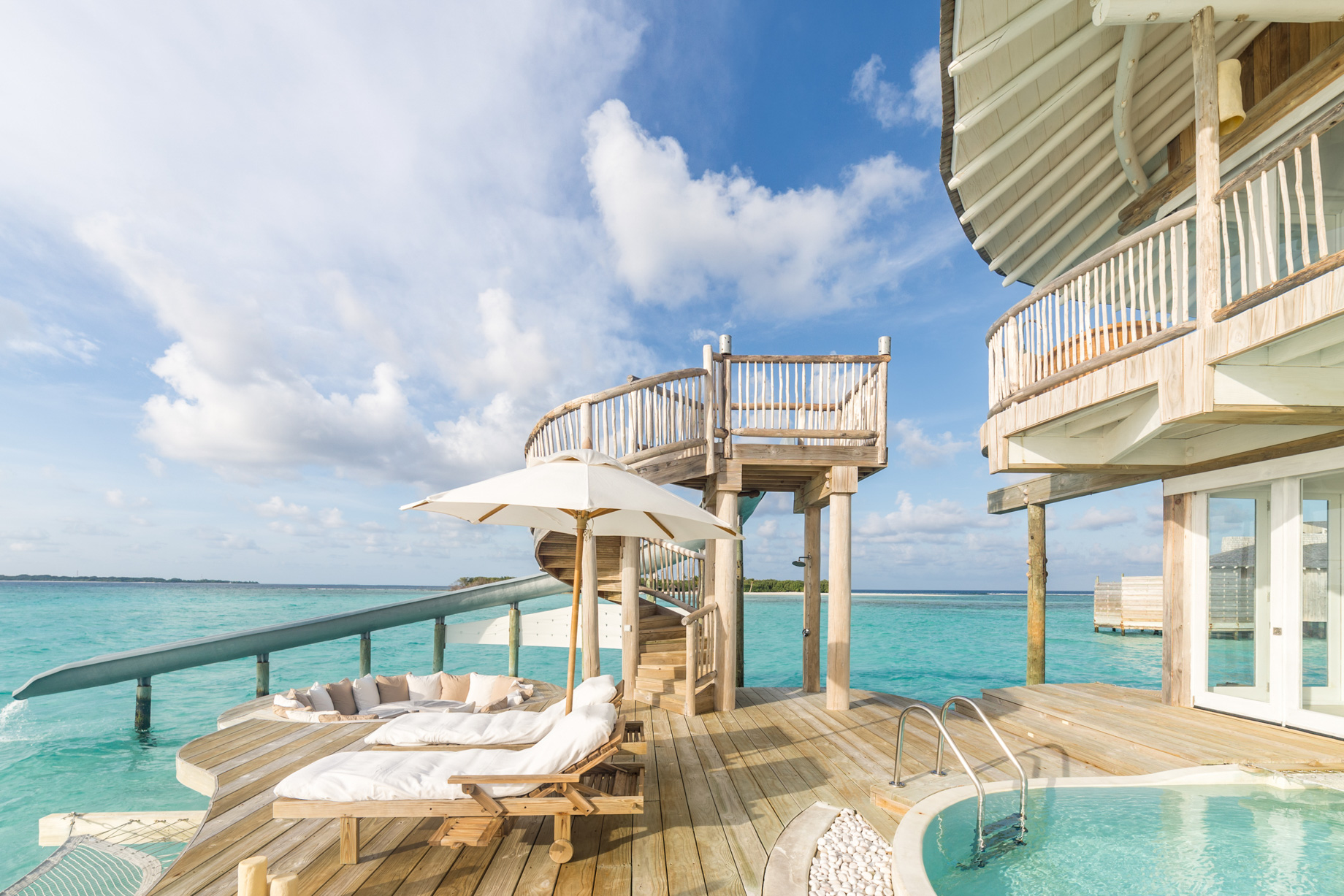 Soneva Jani Resort – Noonu Atoll, Medhufaru, Maldives – 3 Bedroom Water Reserve Villa with Slide Overwater Pool Deck