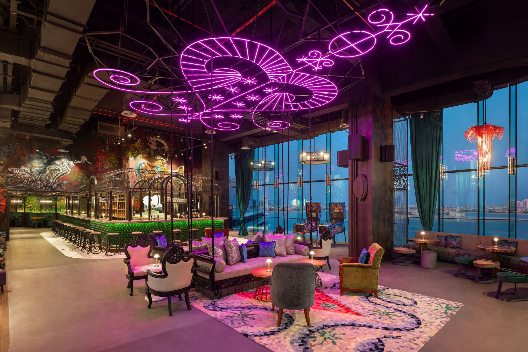 W Dubai The Palm Resort – Dubai, UAE – SoBe Rooftop Bar Night View